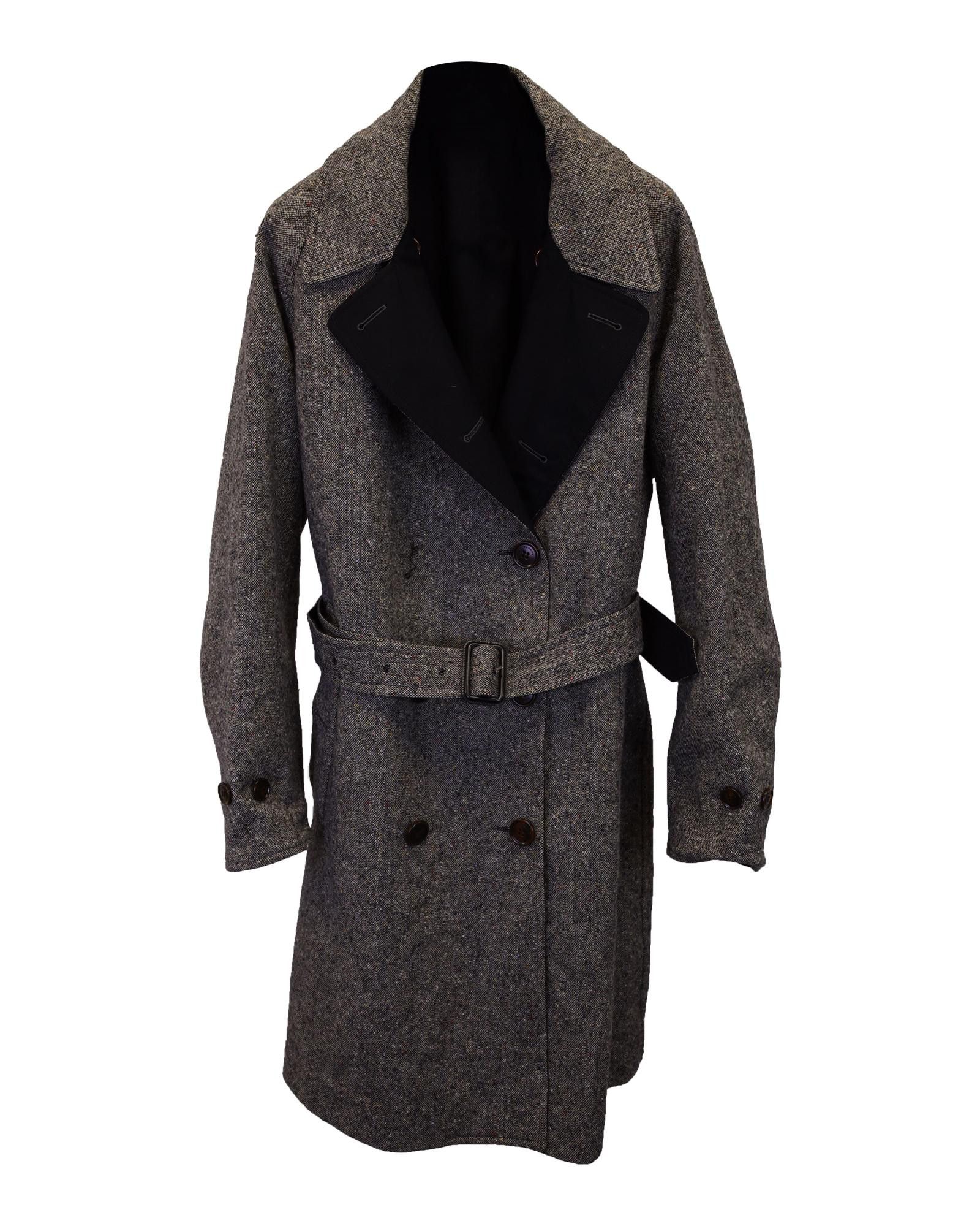 image of Burberry Reversible Tweed Delaney Trench Coat In Black Cotton in Grey, Men's (Size Medium)