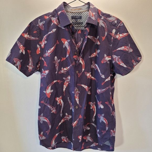Ted Baker Ted Baker Koi Fish Short Sleeve Button Down Shirt - Size 3 Size US M / EU 48-50 / 2 - 1 Thumbnail