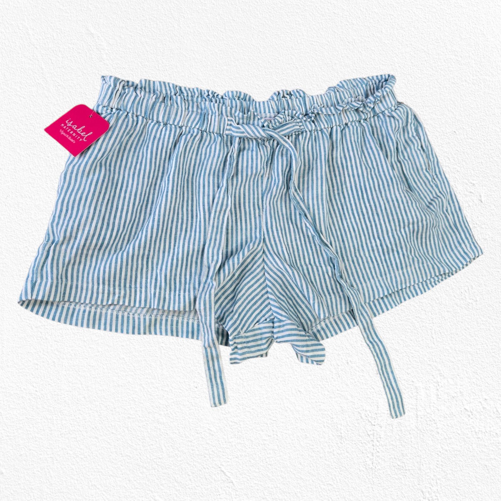 Other Maternity Blue White Stripe Linen Blend Shorts Size Large Size 36" / US 14 / IT 50 - 2 Thumbnail