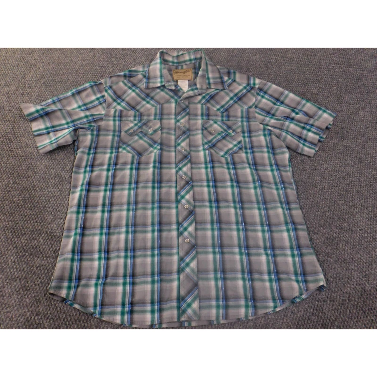 Wrangler Wrangler Shirt Mens Western Gray Plaid Pearl Snap Cowboy Button-Up Short Sleeve Cotton Knit Regular L Size US L / EU 52-54 / 3 - 3 Thumbnail