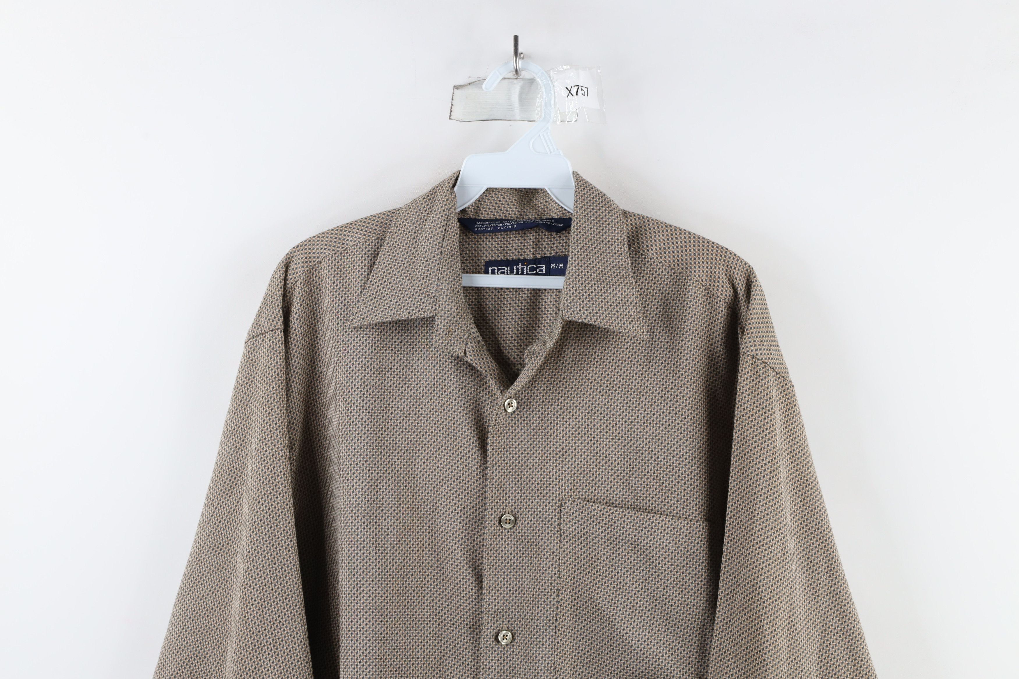 Nautica × Vintage Vintage 90s Nautica Rayon Blend Collared Button Shirt Beige Size US M / EU 48-50 / 2 - 2 Thumbnail