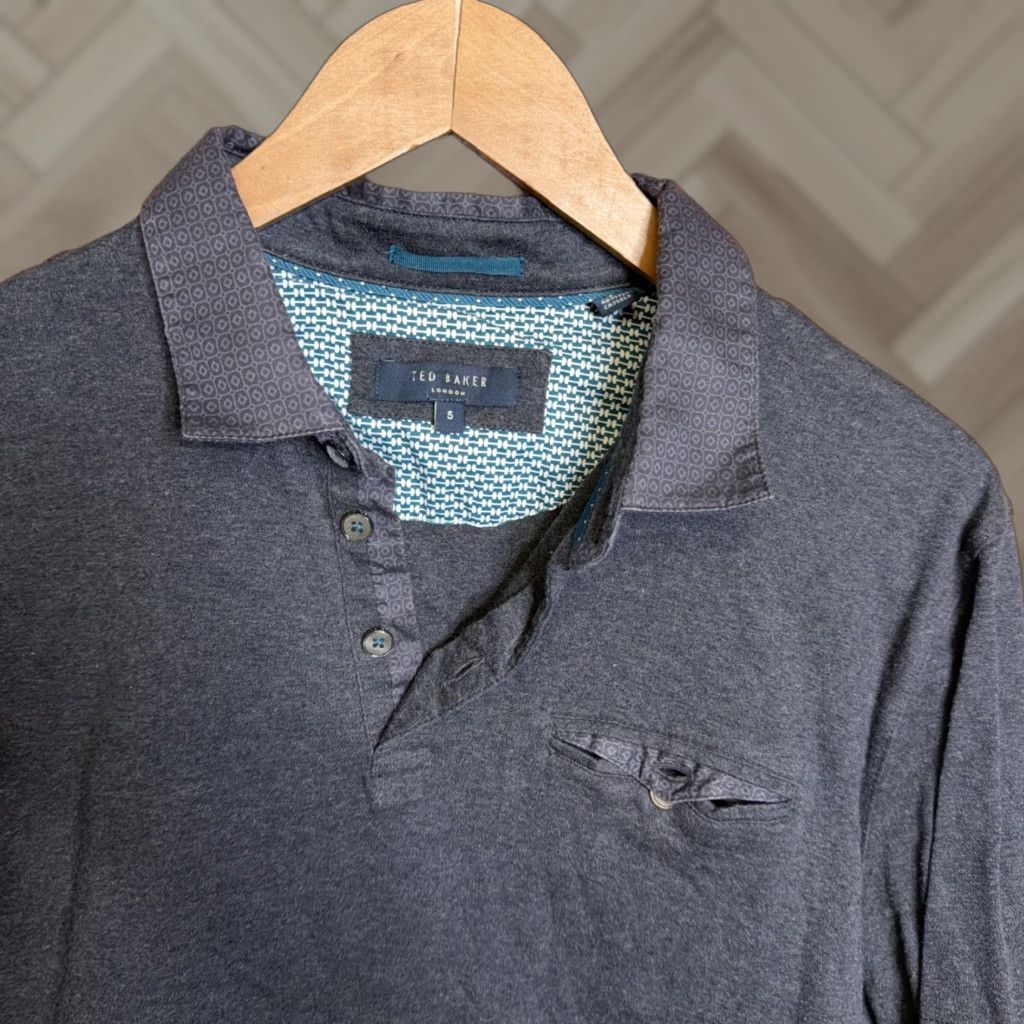 Ted Baker Ted Baker Polo Shirt Mens XL Gray Collared Pocket Polo Shirt Golf Casual Button Size US XL / EU 56 / 4 - 1 Thumbnail