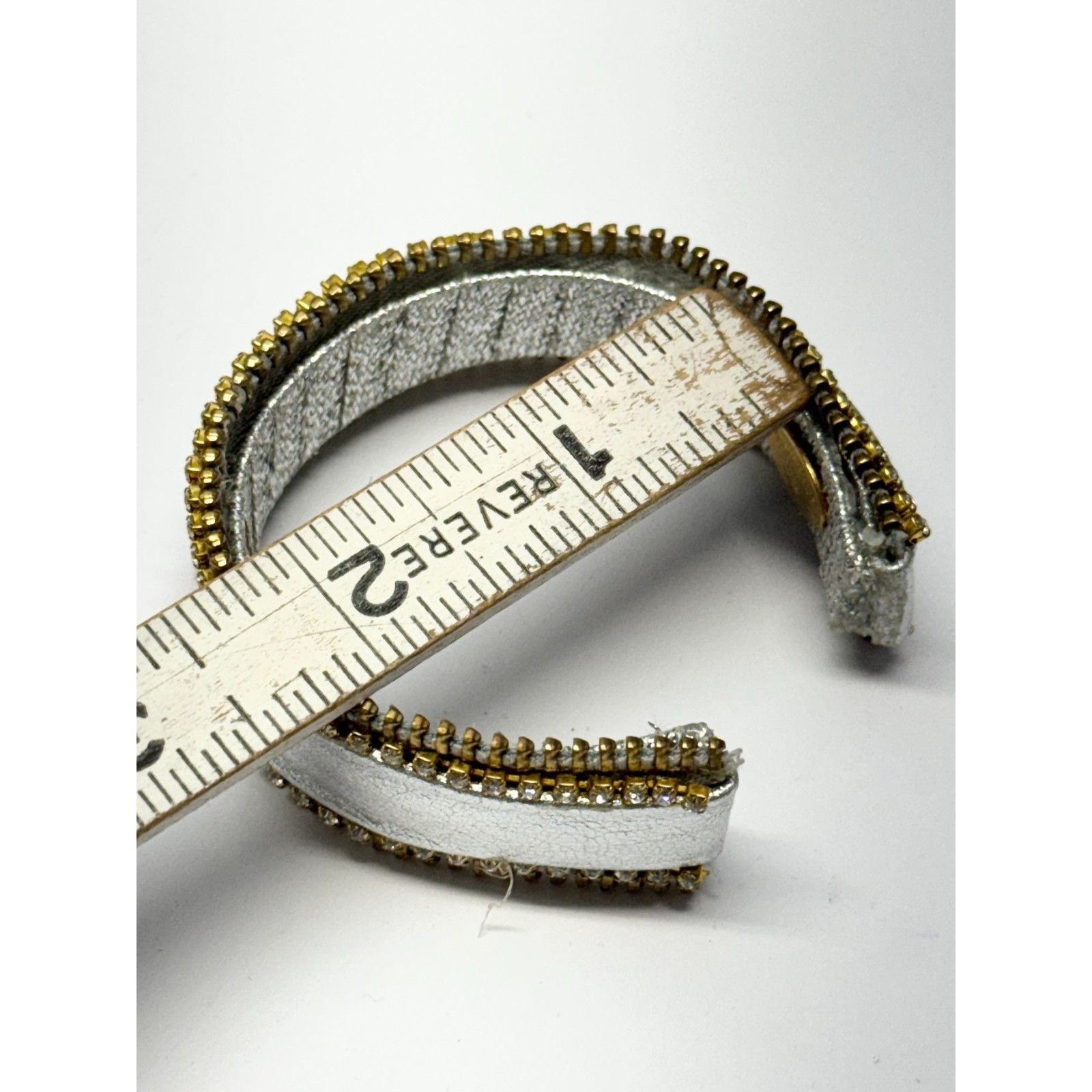 Vintage Vintage silver leather zipper rhinestone cuff bracelet Size ONE SIZE - 6 Thumbnail