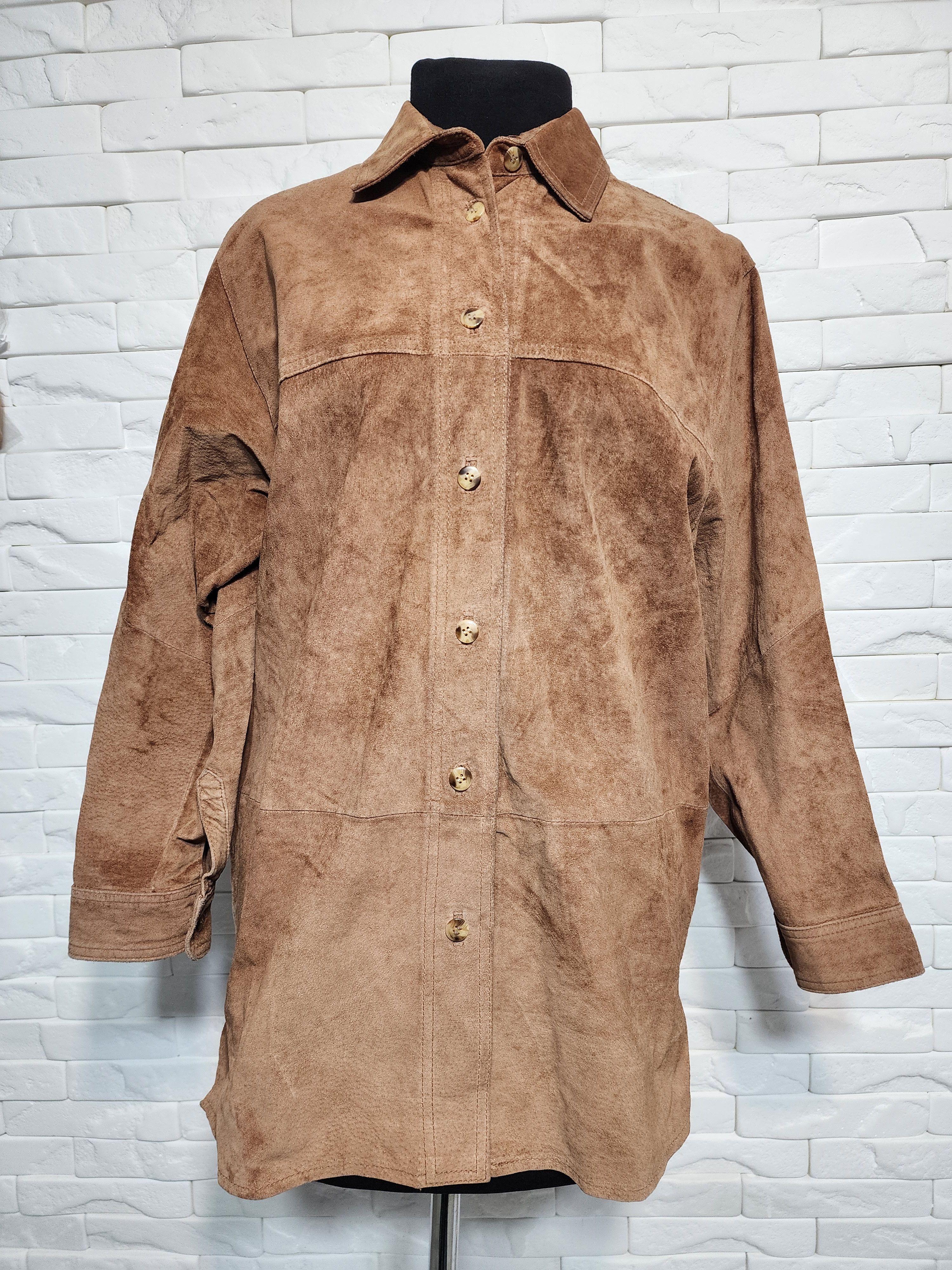 Women's Suede Shirt: Brown Leather Simple Style