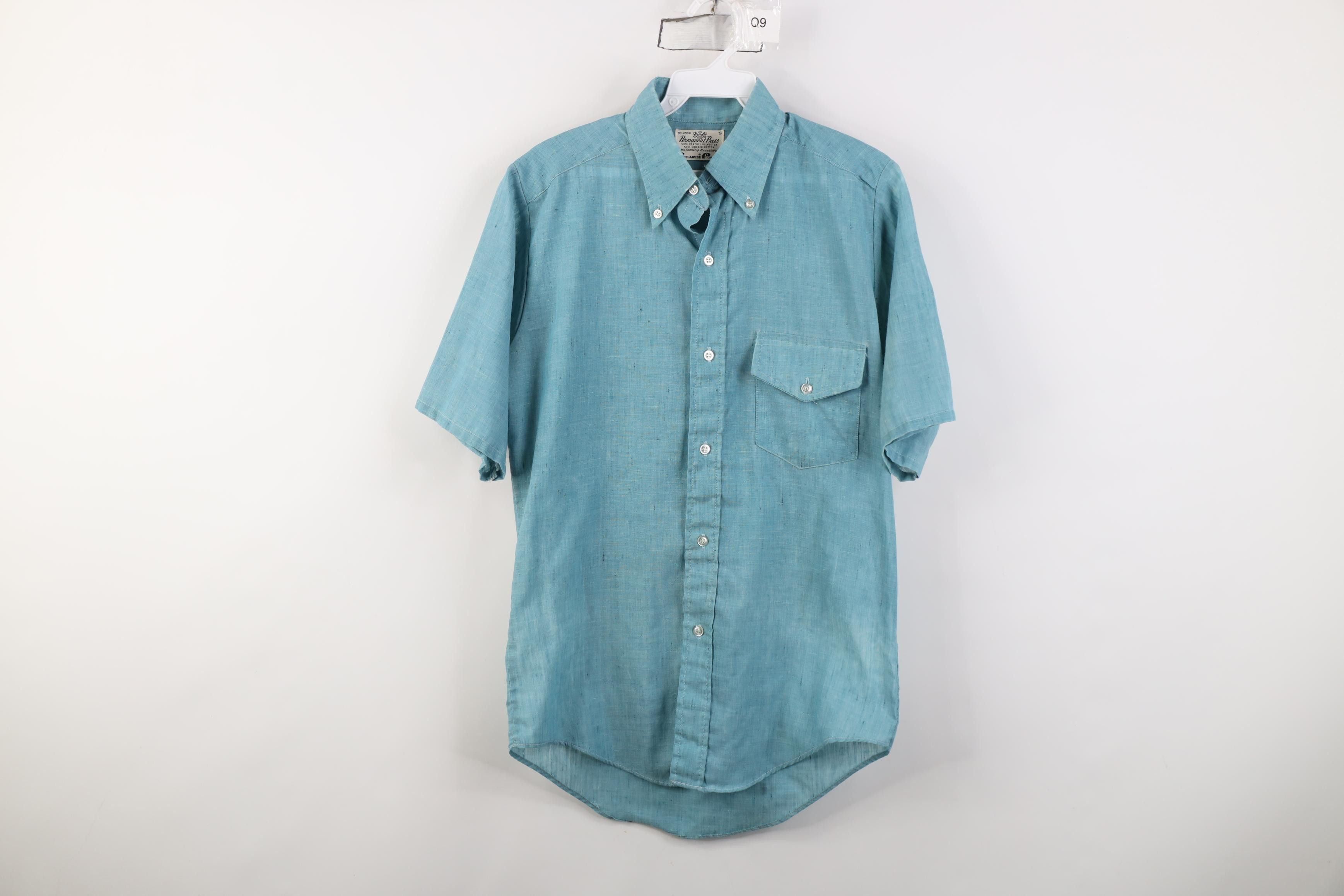 Vintage Vintage 60s 70s Rockabilly Fleck Knit Button Down Shirt Blue Size US S / EU 44-46 / 1 - 1 Thumbnail