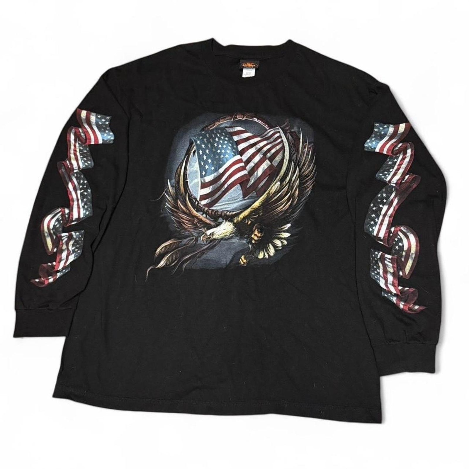 Vintage Native Nature Eagle American Flag Long Sleeve Shirt
