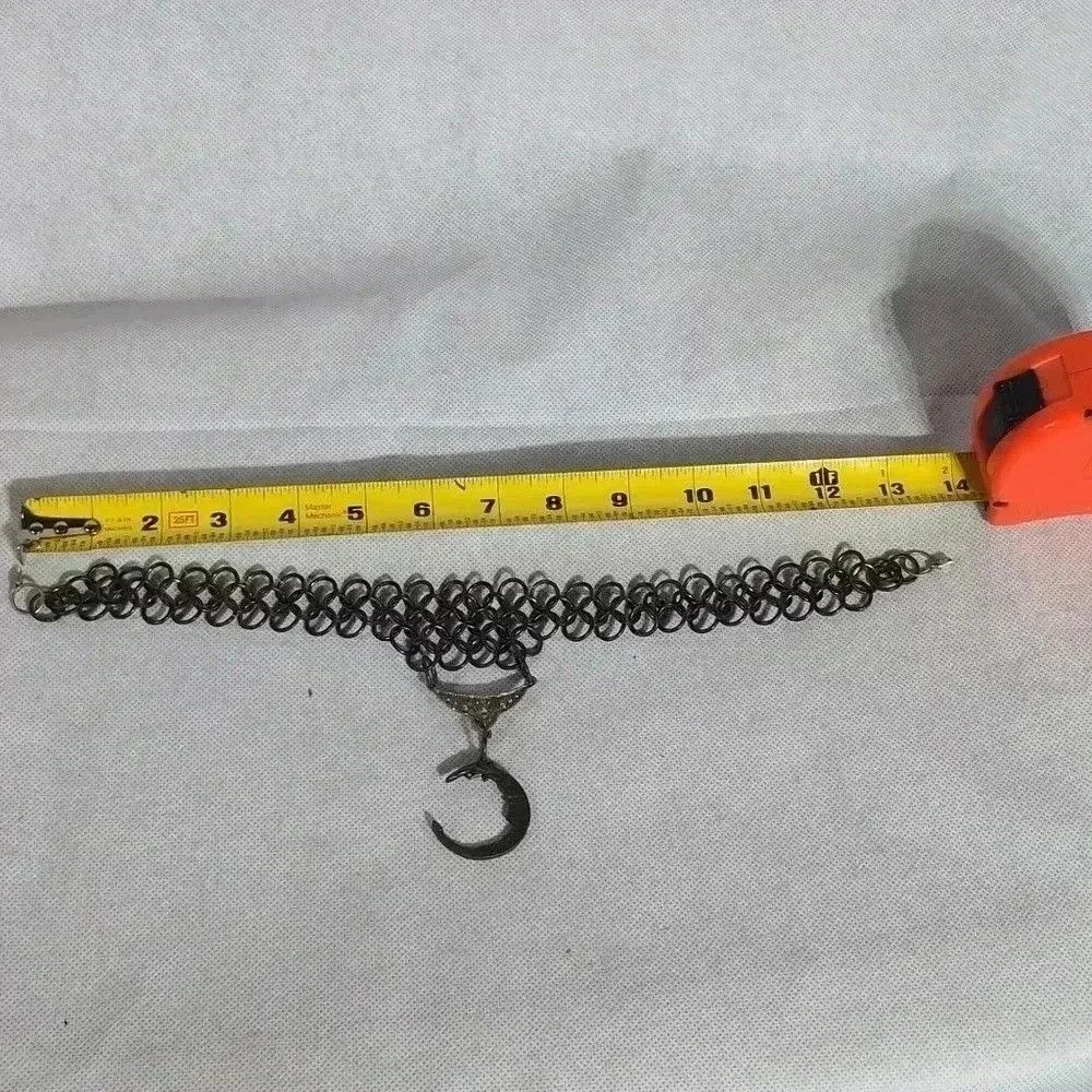 Vintage One of a kind Chainmail Crescent Moon Necklace barrel clasp Size ONE SIZE - 4 Thumbnail