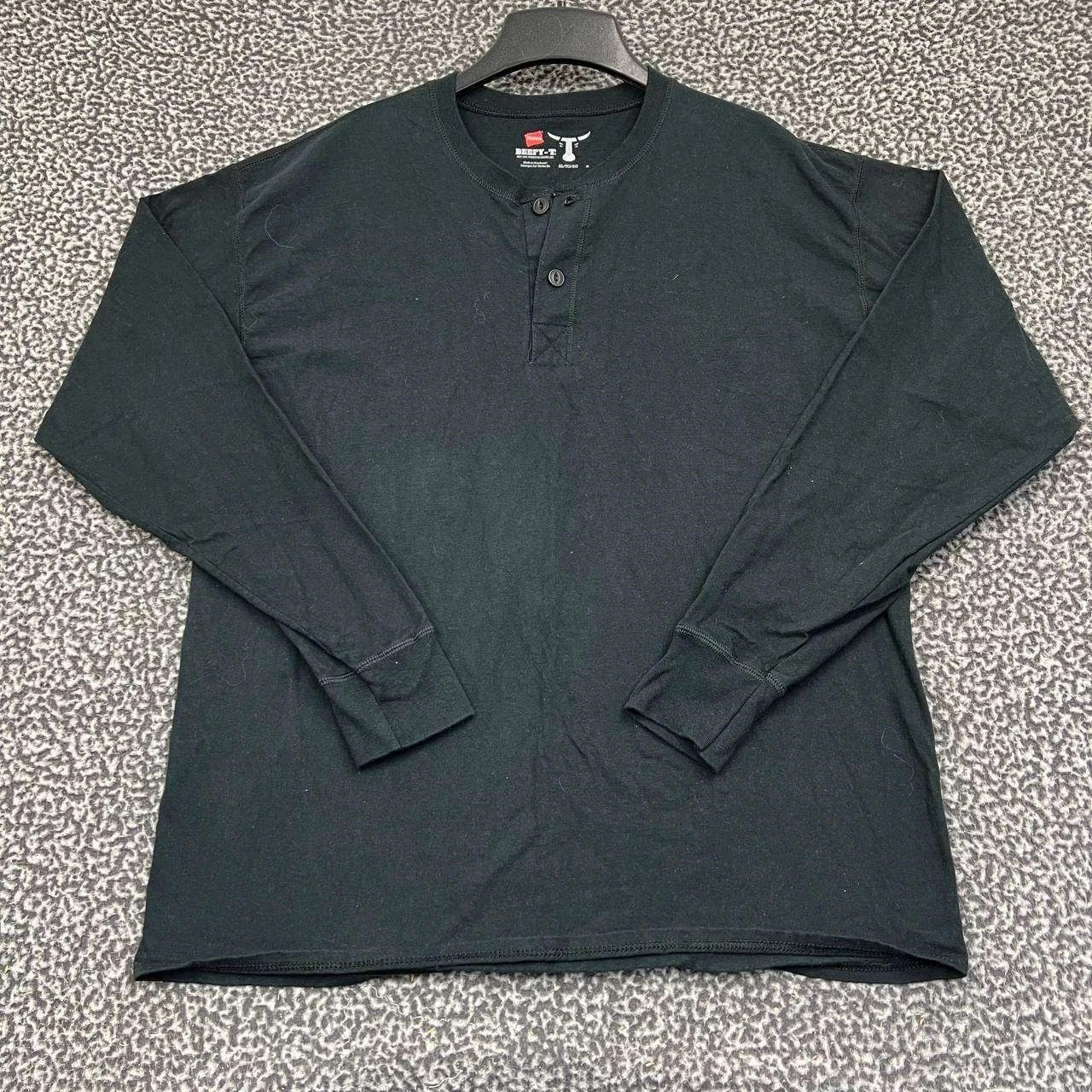 Hanes Hanes Beefy-T Shirt Men Black Plain Long Sleeve Henley XL Size US XL / EU 56 / 4 - 1 Thumbnail