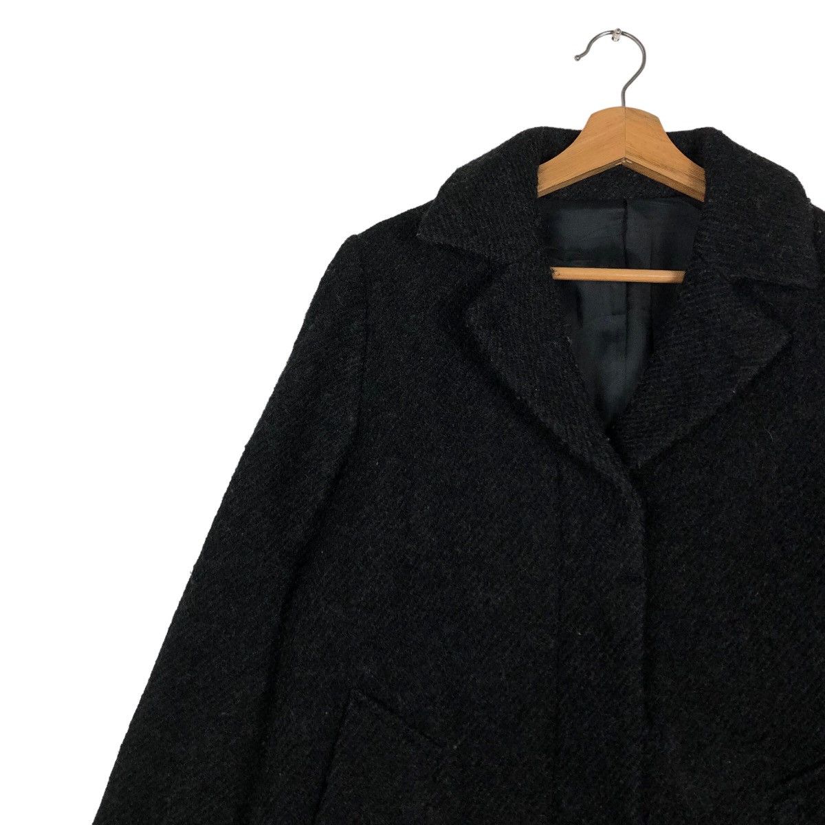 Japanese Brand 🔥Rich Black - Long Fly Coats Wool Herringbone MHL England Size US M / EU 48-50 / 2 - 7 Thumbnail