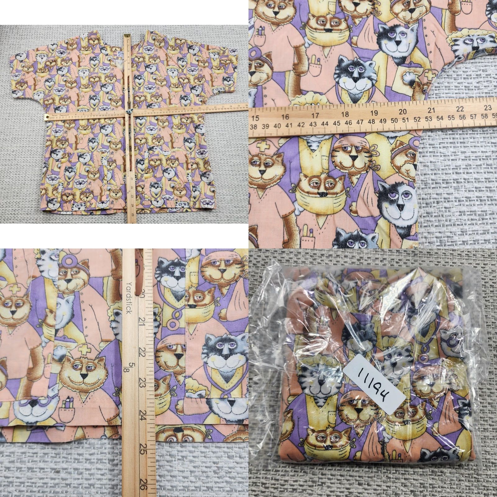 Vintage VINTAGE di Prima Scrub Top Shirt Womens Medium Peach Purple Cats Made USA V-Neck Pockets Size M / US 6-8 / IT 42-44 - 8 Thumbnail