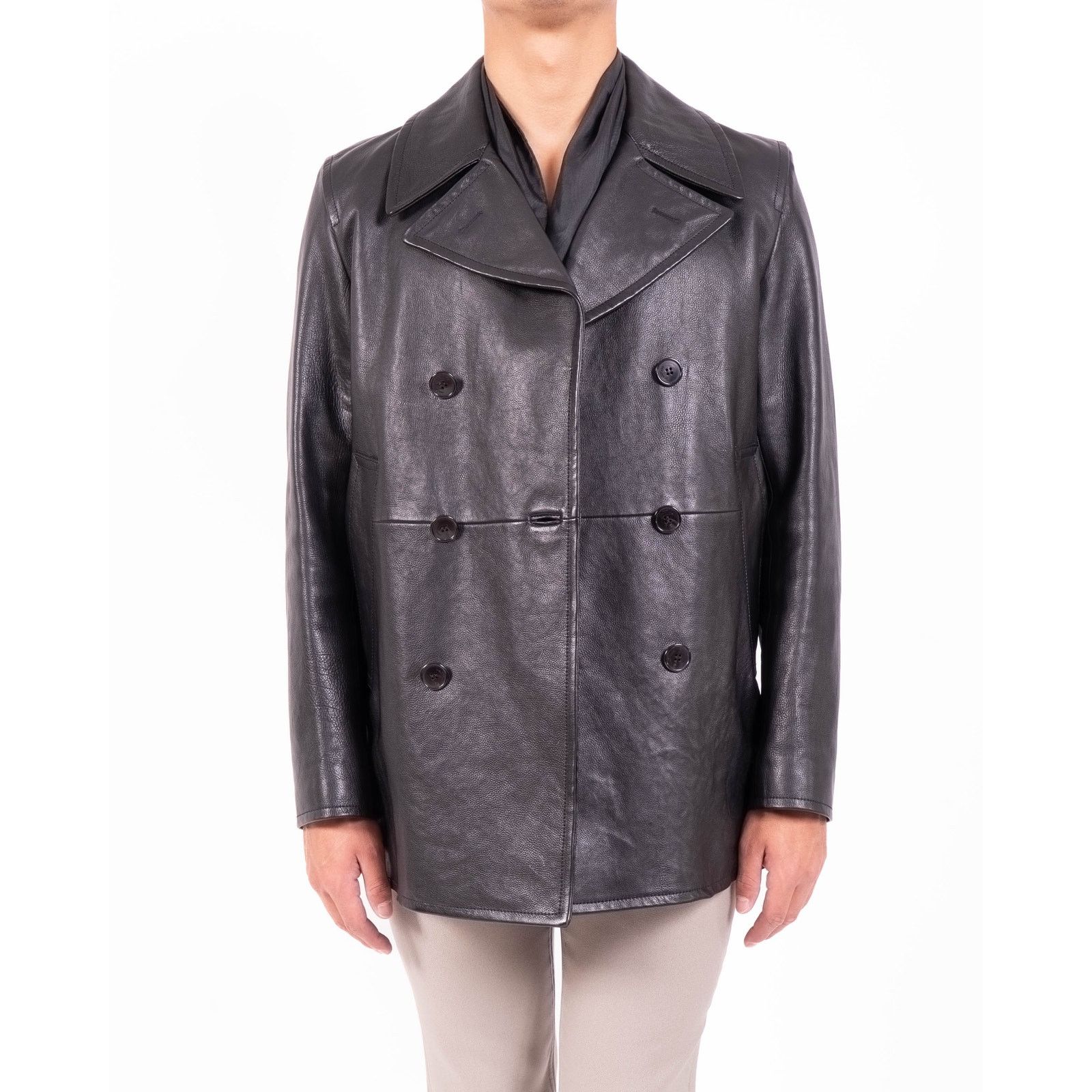 Saint Laurent Paris FW17 Double Breasted Coat in Black Textured Leather Size US L / EU 52-54 / 3 - 6 Thumbnail
