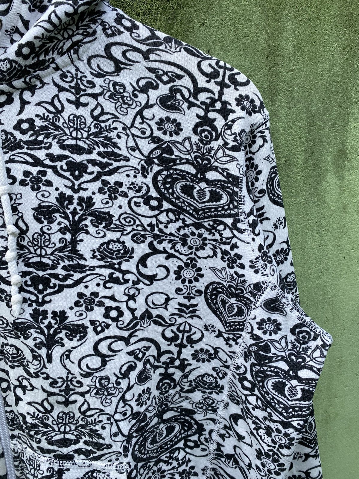 Vintage N.W.D Y2K Black White Paisley Full Zip Hoodie All Over Print Size L / US 10 / IT 46 - 4 Thumbnail