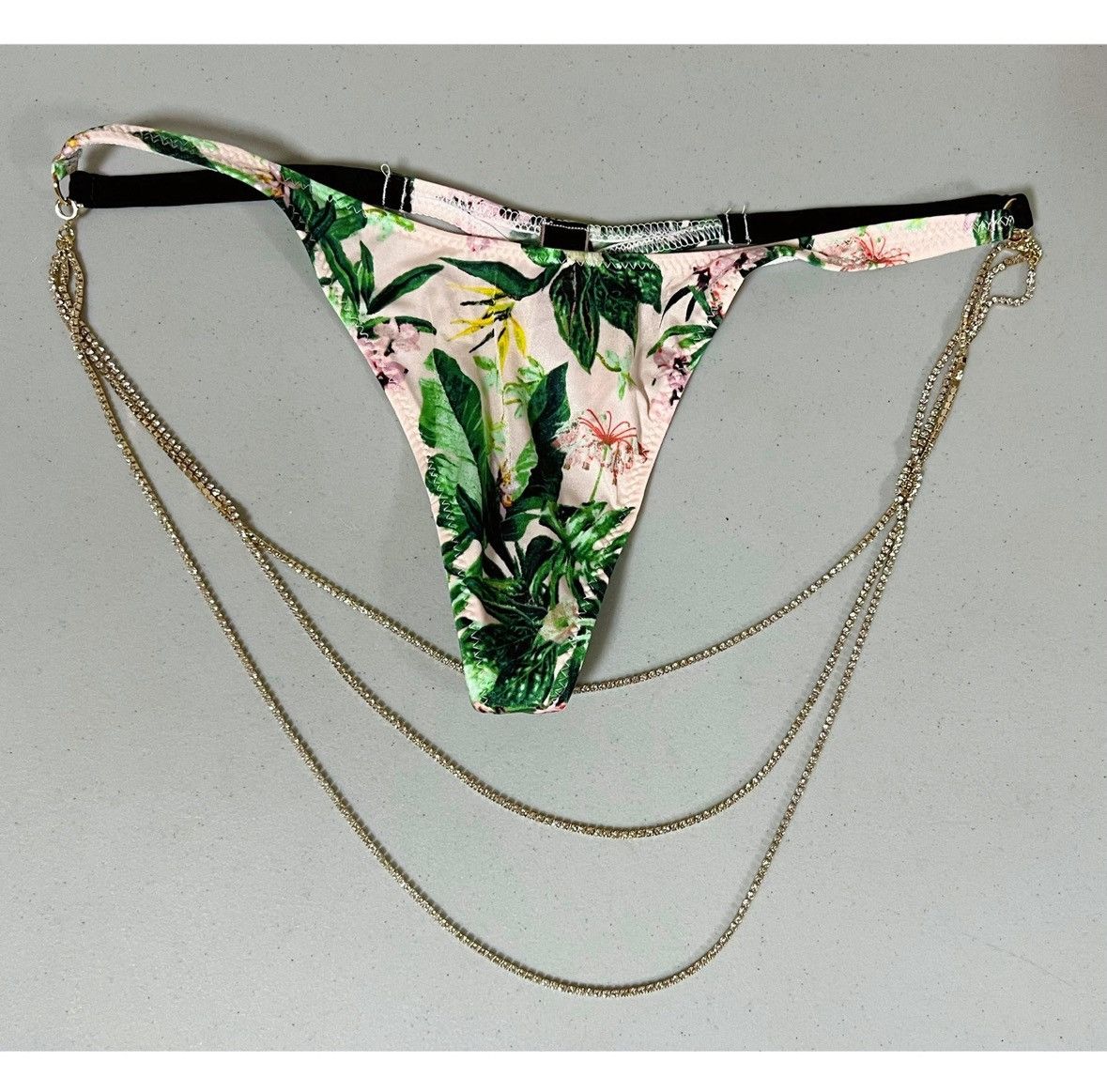 Victoria's Secret Tropical Floral Gold Diamond V-String Lingerie Size XS 🌴✨ Size ONE SIZE - 3 Thumbnail