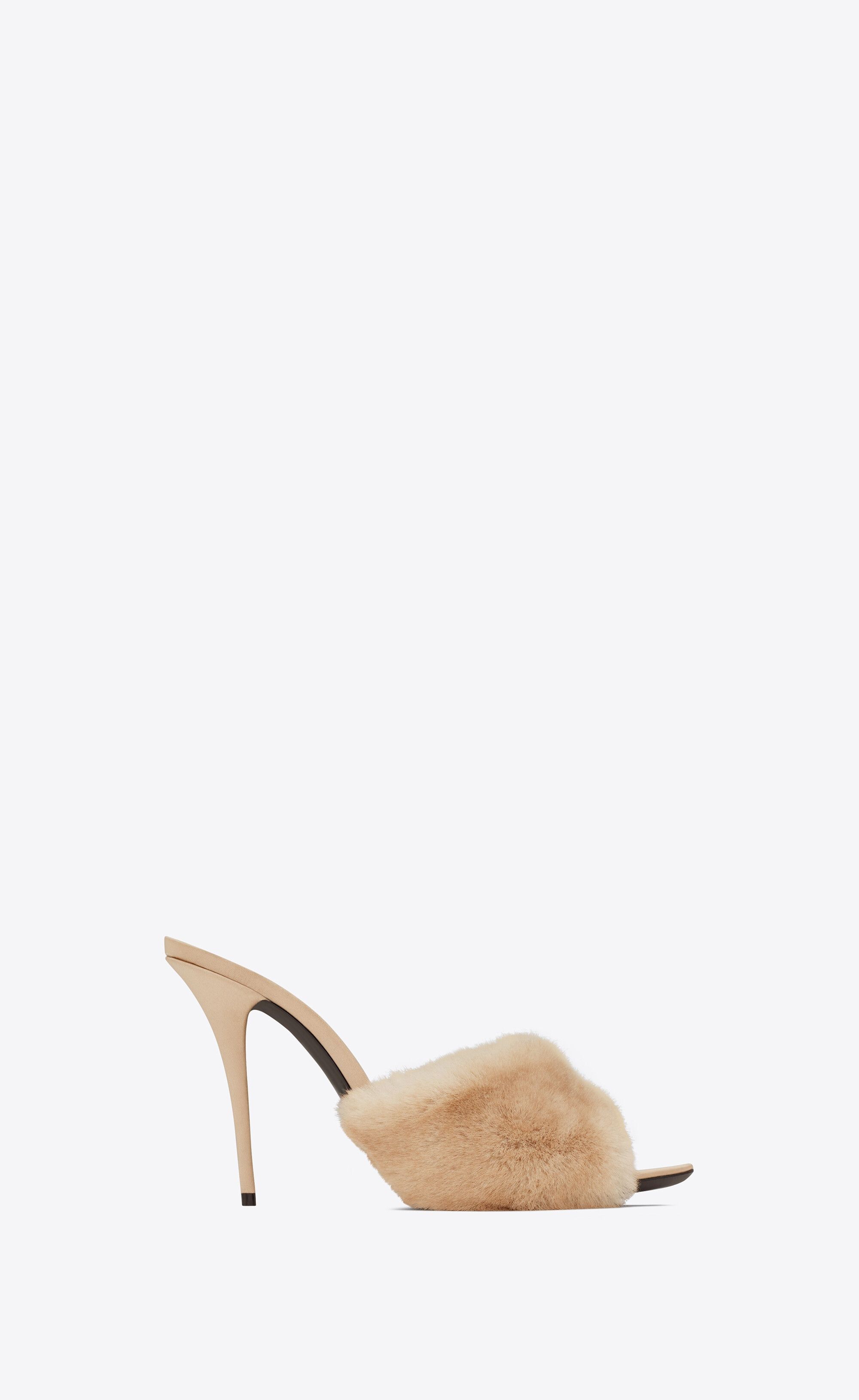 Saint Laurent Paris o1tp1o1224 La 16 Heeled Mules In Animal Free Fur in Beige Size US 6 / IT 36 - 1 Thumbnail