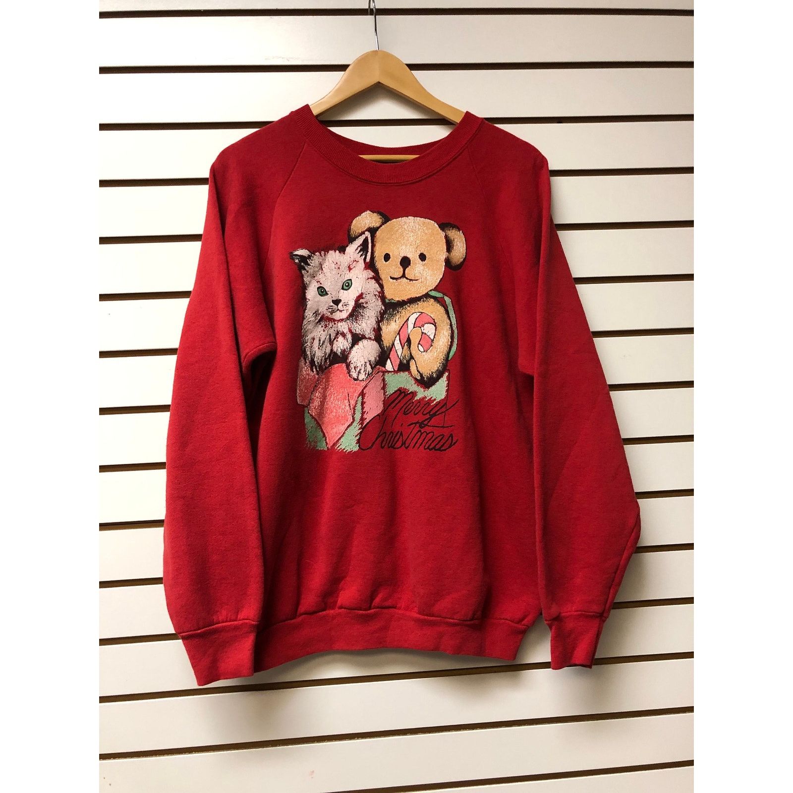 Fruit Of The Loom Vintage merry Christmas cat Sweatshirt size XL 1990s 80s Size US XL / EU 56 / 4 - 1 Thumbnail