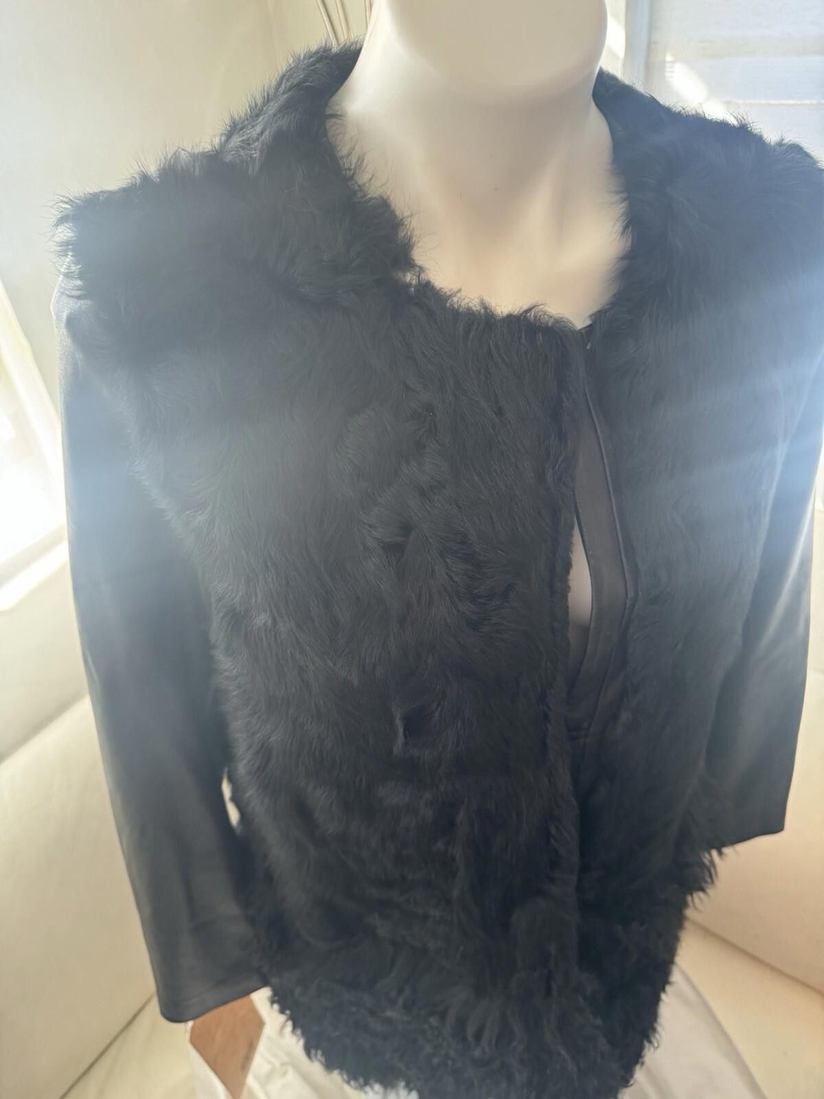 Majestic Maje Genuine Leather Genuine Fur Black Warm Coat Sz 38/S Size S / US 4 / IT 40 - 6 Thumbnail