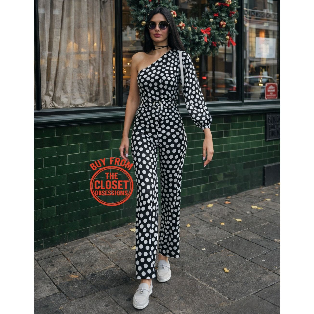 Mango Mango Polka Dot One Shoulder Jumpsuit Straight Leg NWT Size 30" / US 8 / IT 44 - 11 Thumbnail