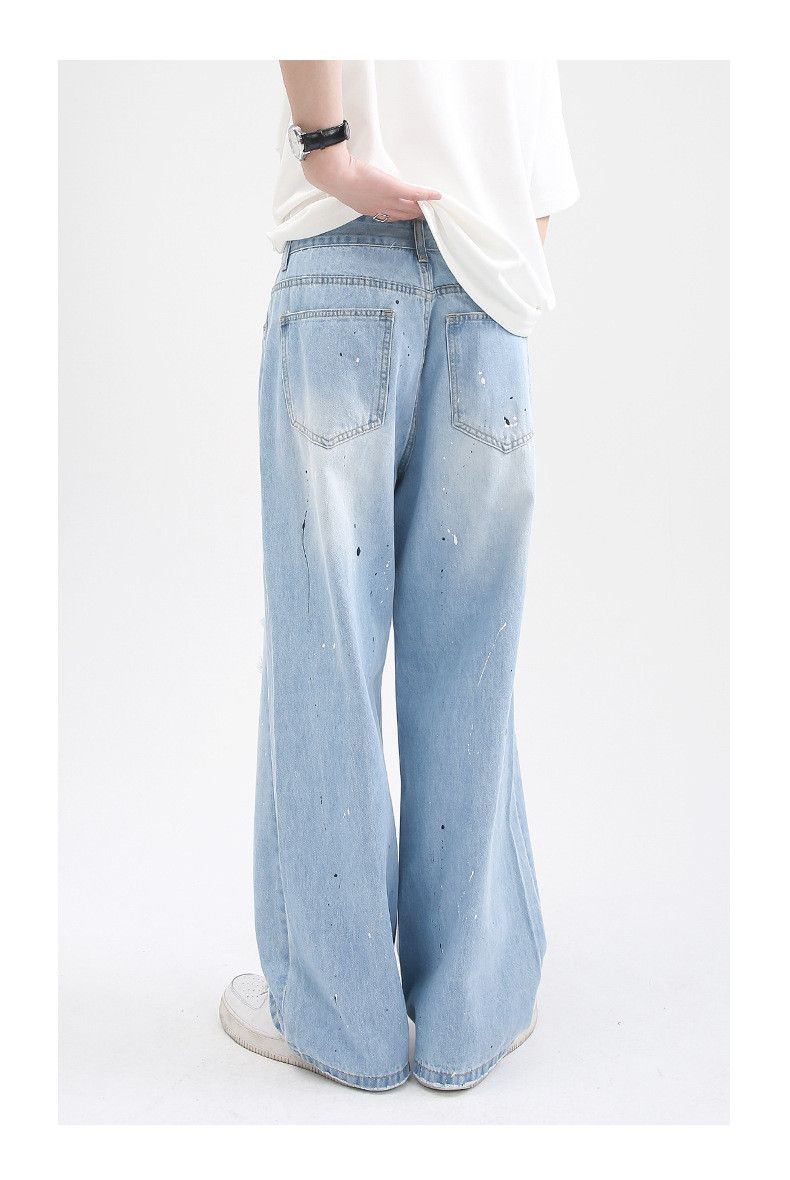 Japanese Brand × Jean Men's ink-splashed straight-leg ripped casual jeans Size US 32 / EU 48 - 3 Thumbnail