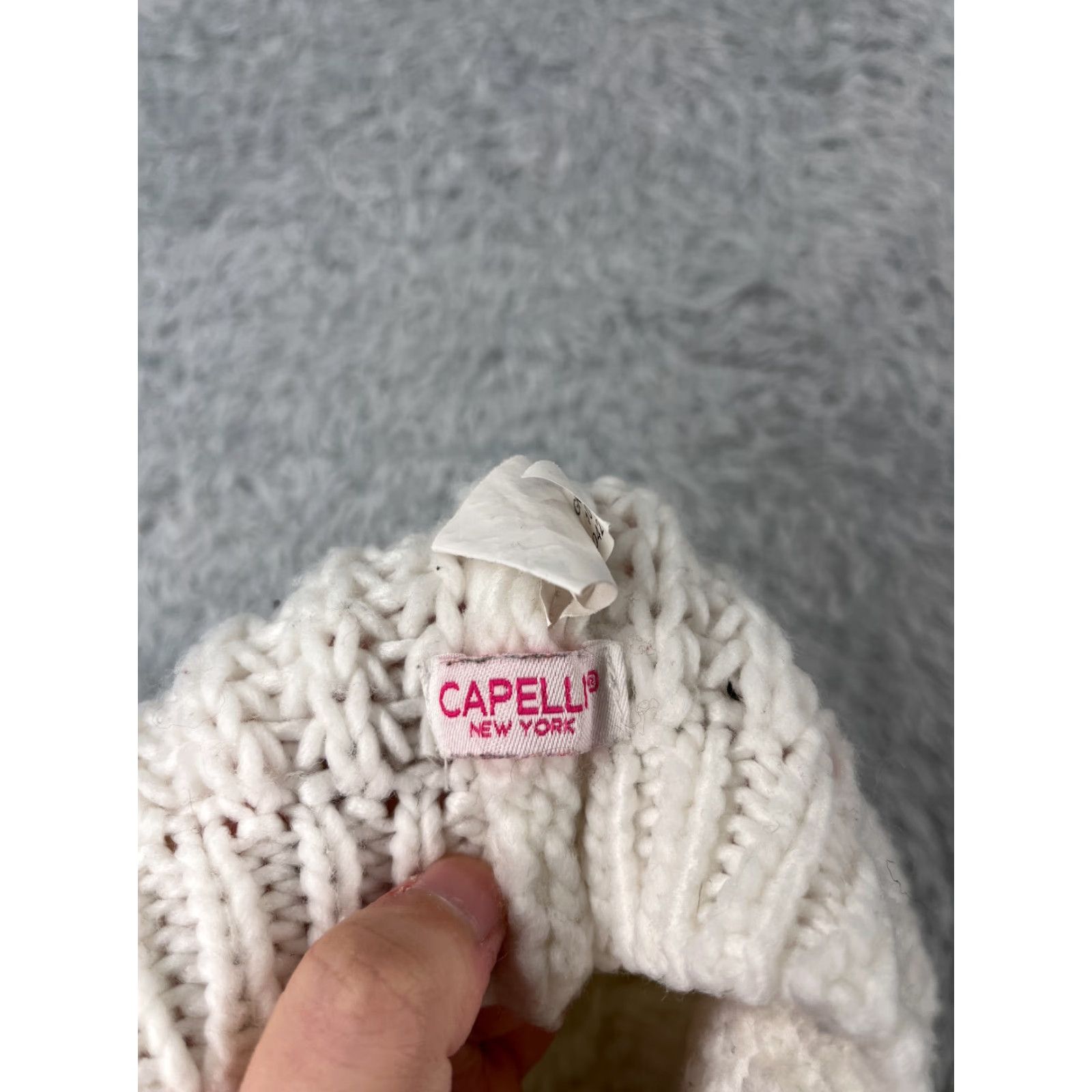 Vintage Capelli New York Beanie Womens Medium White Acrylic Knit Pearls Ski Pom Size ONE SIZE - 7 Thumbnail