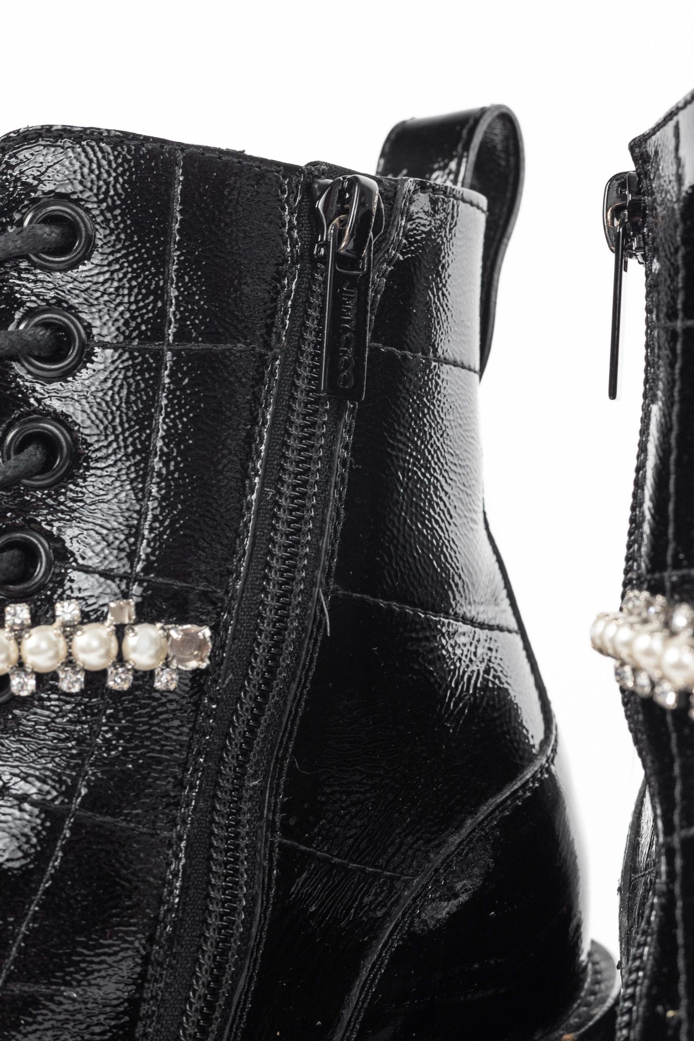 Jimmy Choo Jimmy Choo Cruz 65 Naplack Crystal/Pearl Piece Combat Boots Size US 7 / IT 37 - 11 Thumbnail