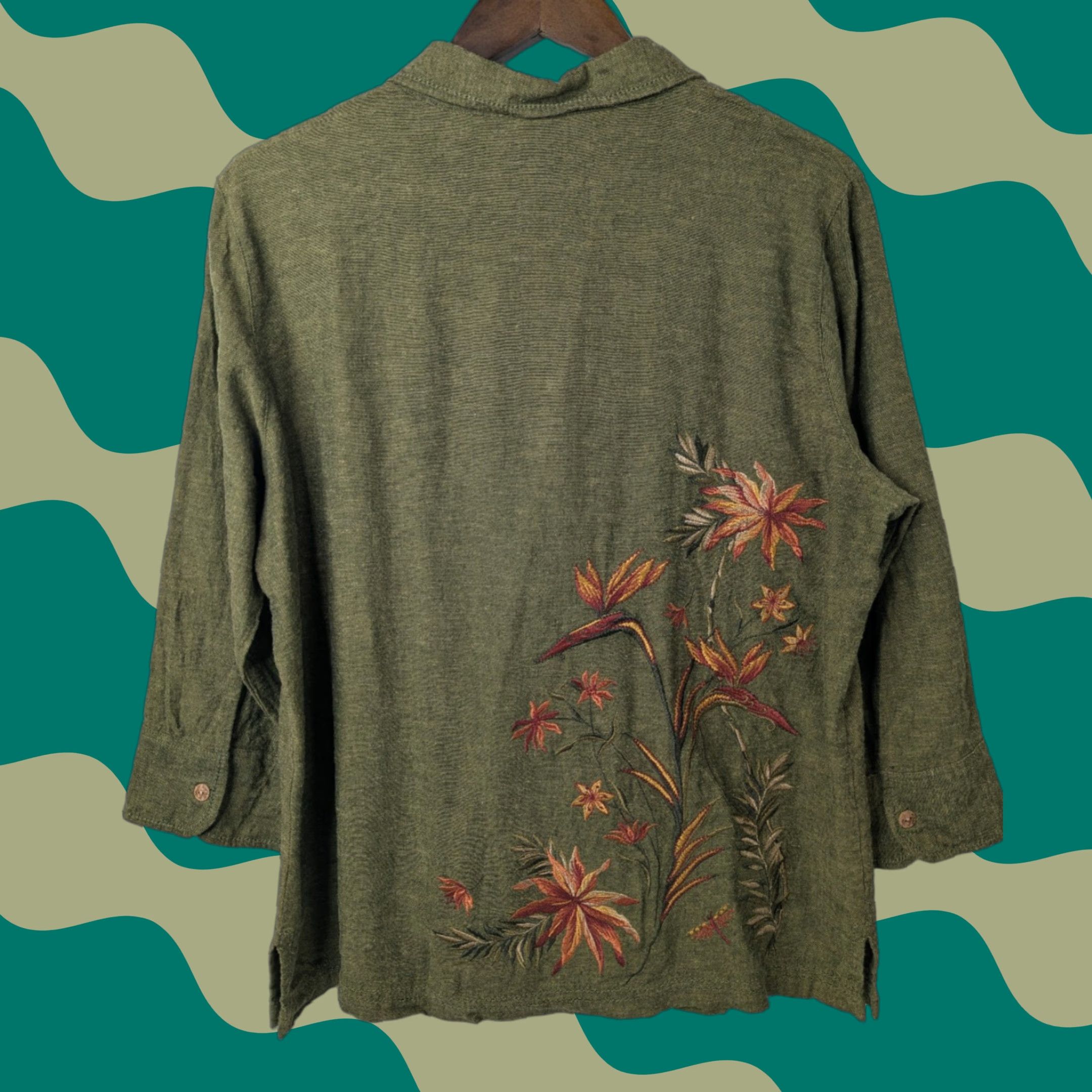 Vintage Koret Womens Blouse Linen Blend Floral Embroidered 3/4 Sleeve Size L Green Vintage Size L / US 10 / IT 46 - 1 Thumbnail
