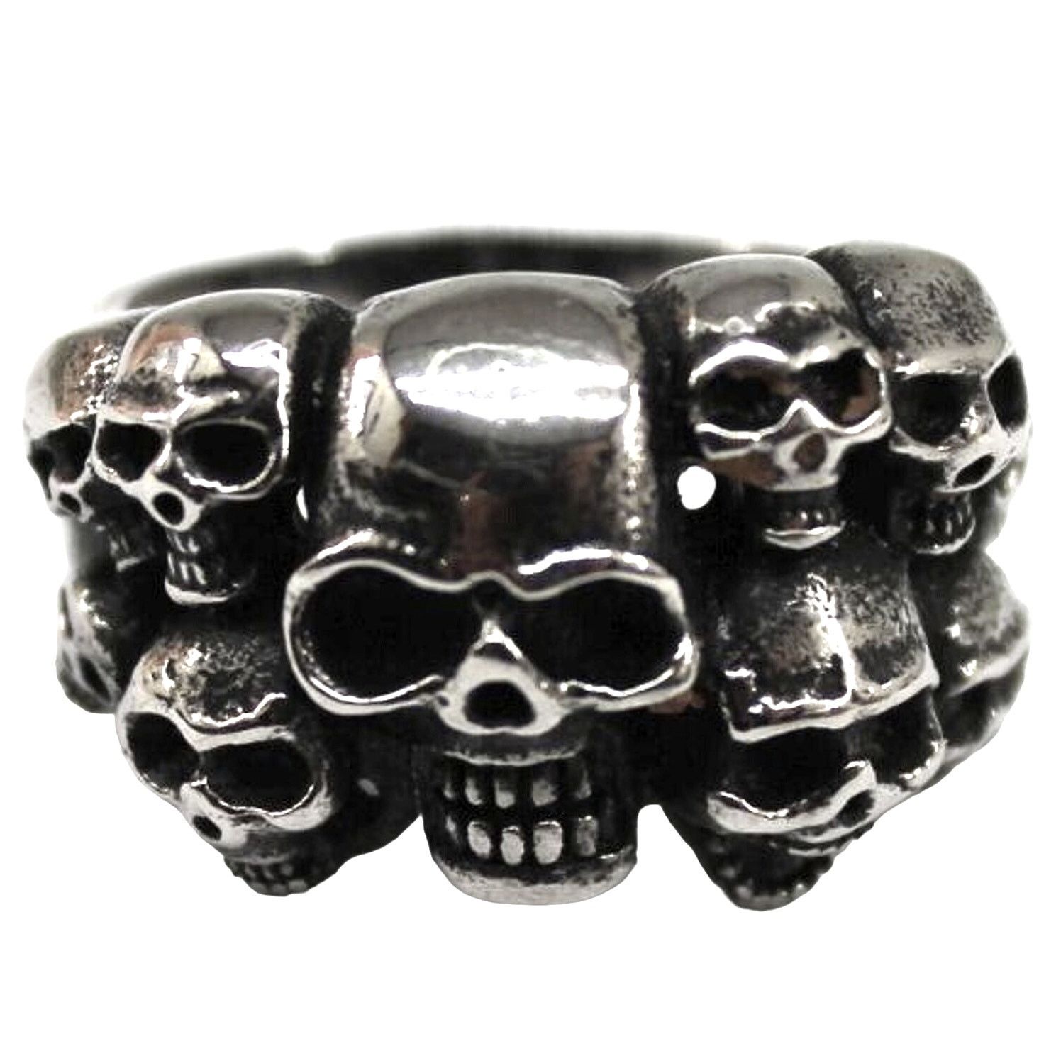 Other Gothic Many Skulls Ring • 3D Silvertone • Size 12 •3/4" Long Size ONE SIZE - 1 Thumbnail