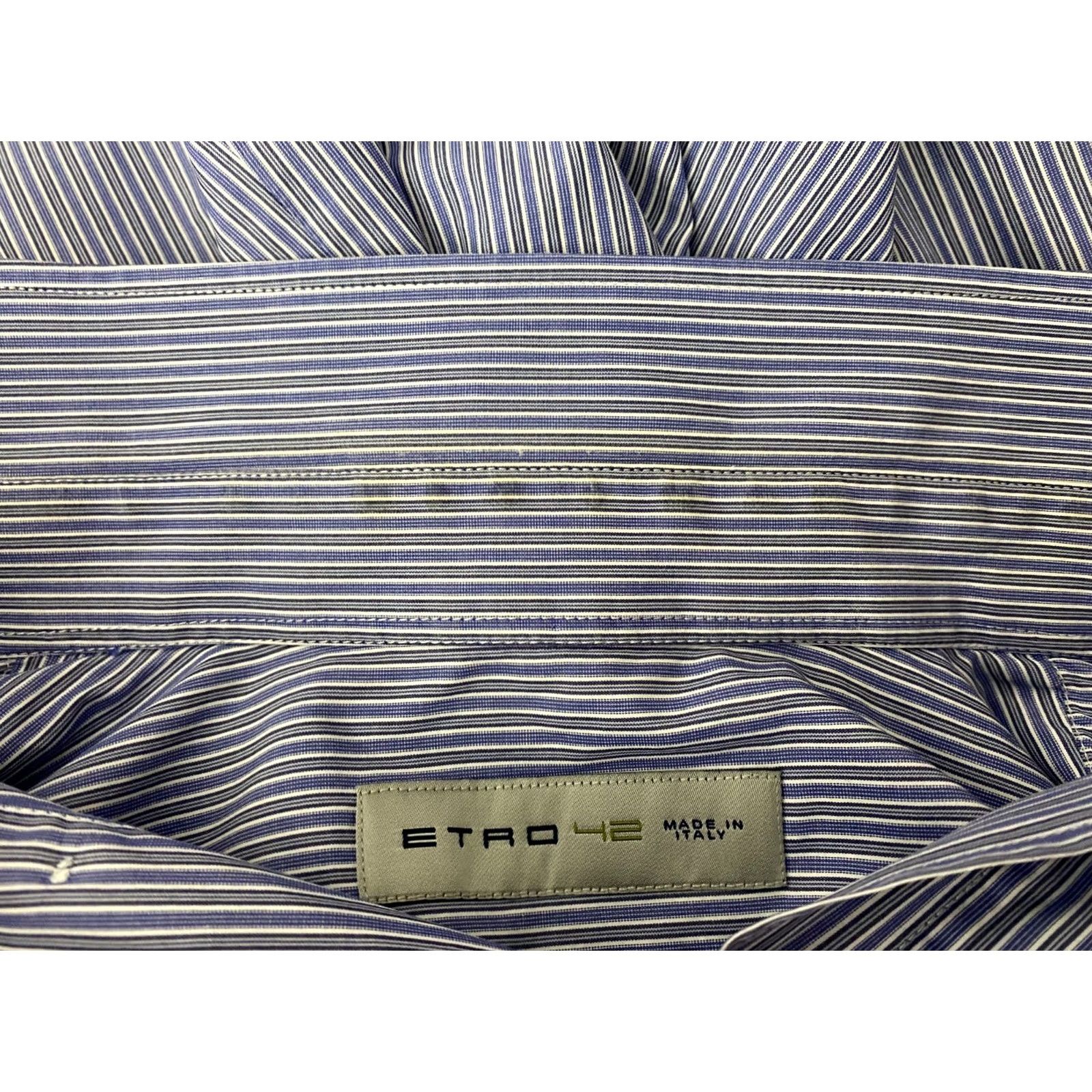 Etro ETRO Shirt Mens 100% cotton Striped Blue Size 42 Made in Italy Button Up Shirt Size US XL / EU 56 / 4 - 7 Thumbnail
