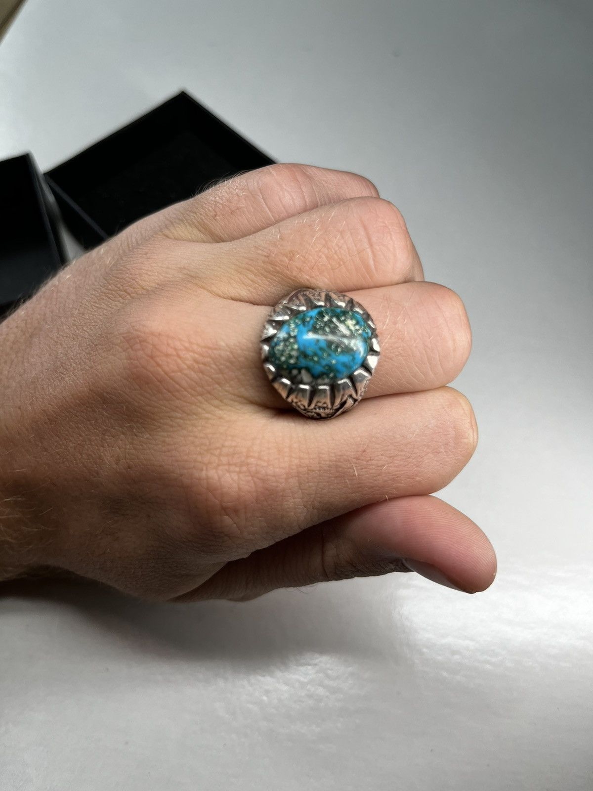 Jewelry Vintage .925 Sterling Silver Chrysocolla Stone Ring Size ONE SIZE - 1 Thumbnail