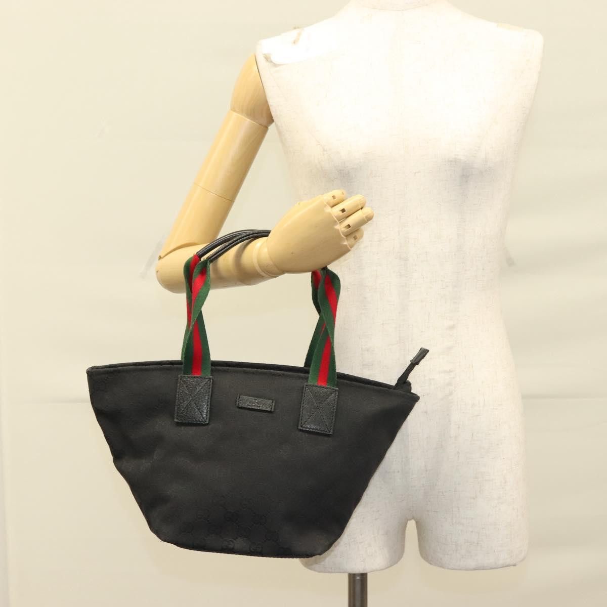 Gucci GUCCI GG Canvas Web Sherry Line Tote Bag Black Silver Size ONE SIZE - 22 Thumbnail