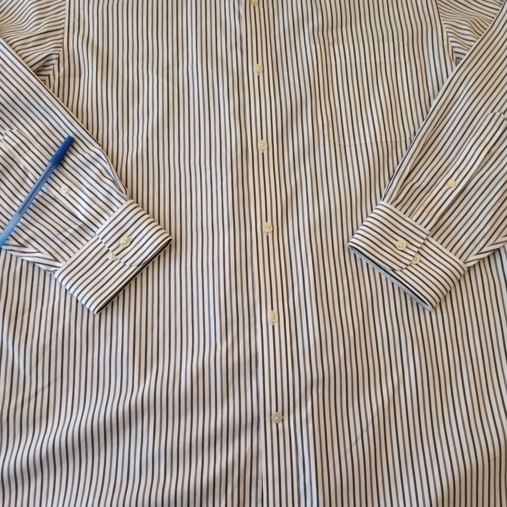 Lands' End Lands' End Shirt Mens 17.5 Gray Striped Long Sleeve Button Down Cotton Pinpoint Dress Shirt Mens Regular Size US XXL / EU 58 / 5 - 4 Thumbnail
