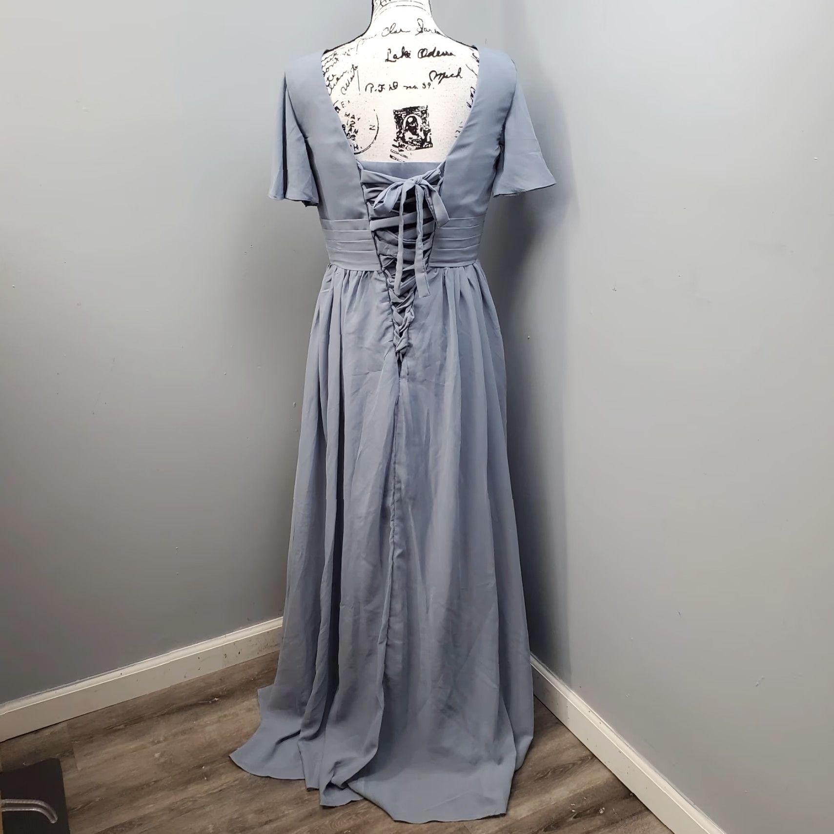 Vintage Womens Maxi Dress Size 6 Blue V-Neck Flutter Sleeve Pleated Wrap Wedding Party Size M / US 6-8 / IT 42-44 - 2 Thumbnail