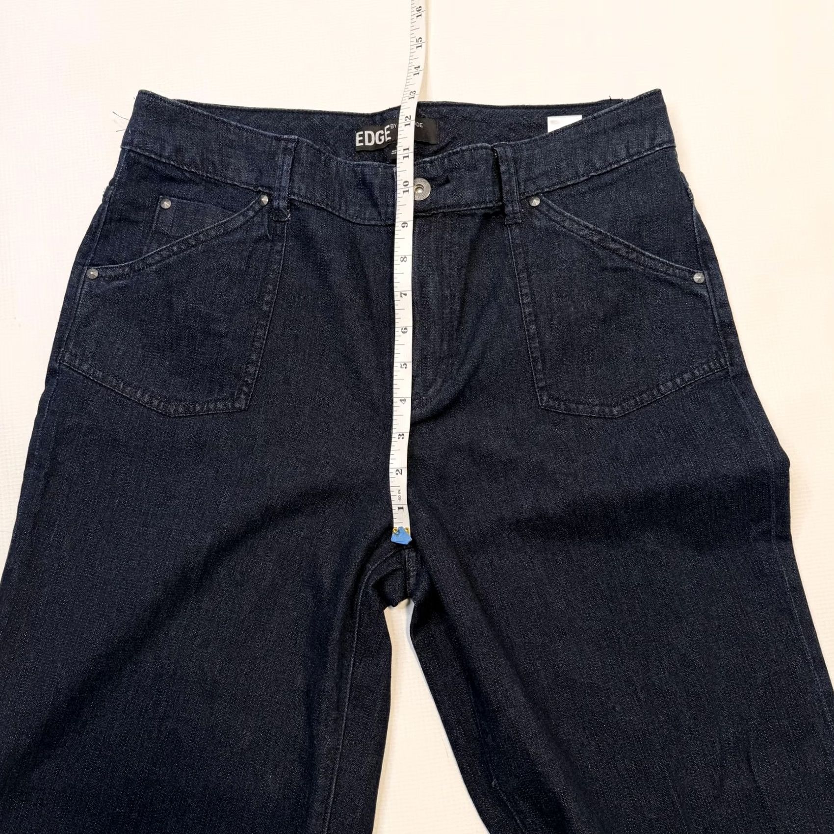 Vintage EDGE by Jen Rade Jeans Womens 10 Blue Wide-Leg High Rise Stretch Denim Dark Wash (High-Rise) Womens Jeans 5-Pocket Design, Zip Closure, 29in Inseam Size 32" / US 10 / IT 46 - 7 Thumbnail