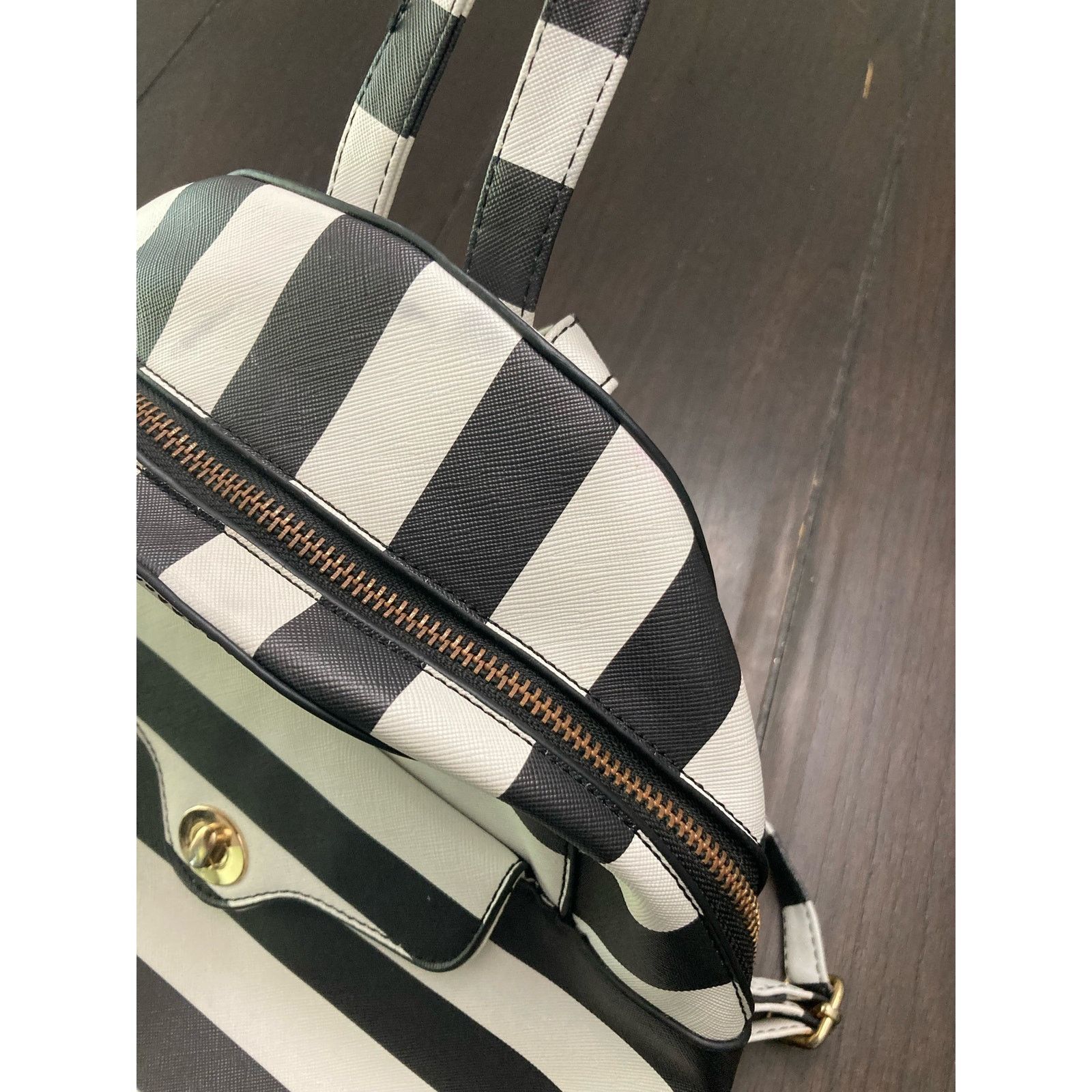 Other Under One Sky Vegan Leather Striped Backpack Black & White Size ONE SIZE - 10 Thumbnail