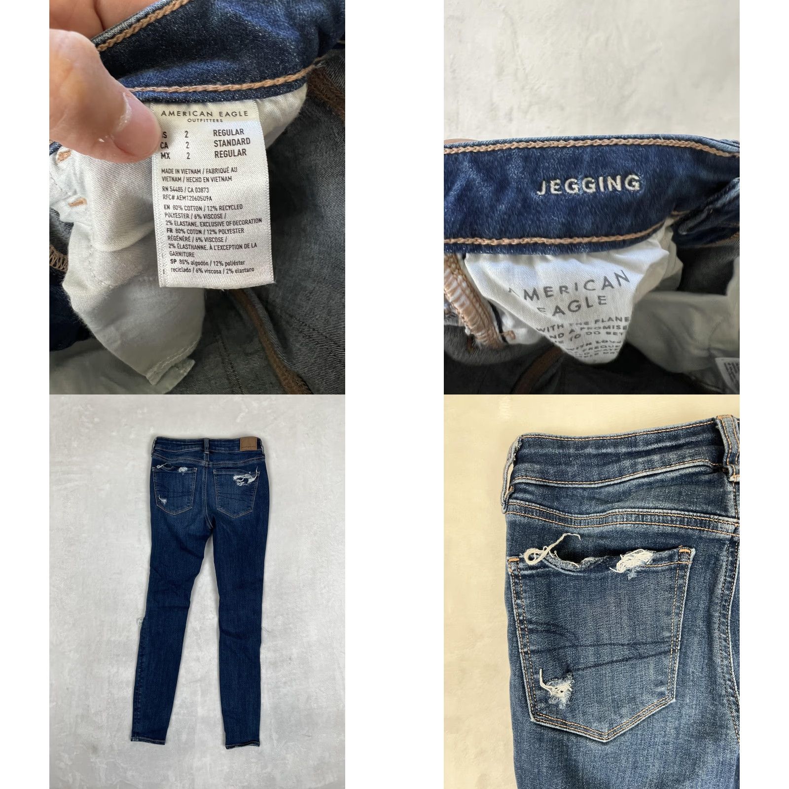 American Eagle Outfitters VINTAGE? No. American Eagle Jegging Jeans Womens 2 Blue Medium Wash Distressed Stretch Shirt? Size 26" / US 2 / IT 38 - 8 Thumbnail