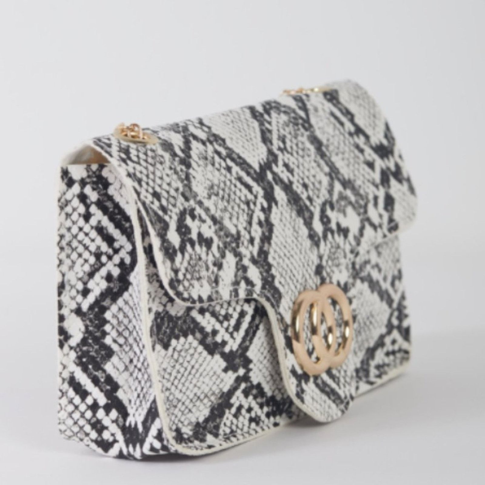 Other White Faux Snake Leather Metal Ring Gold Chain Crossbody Bag Size ONE SIZE - 6 Thumbnail