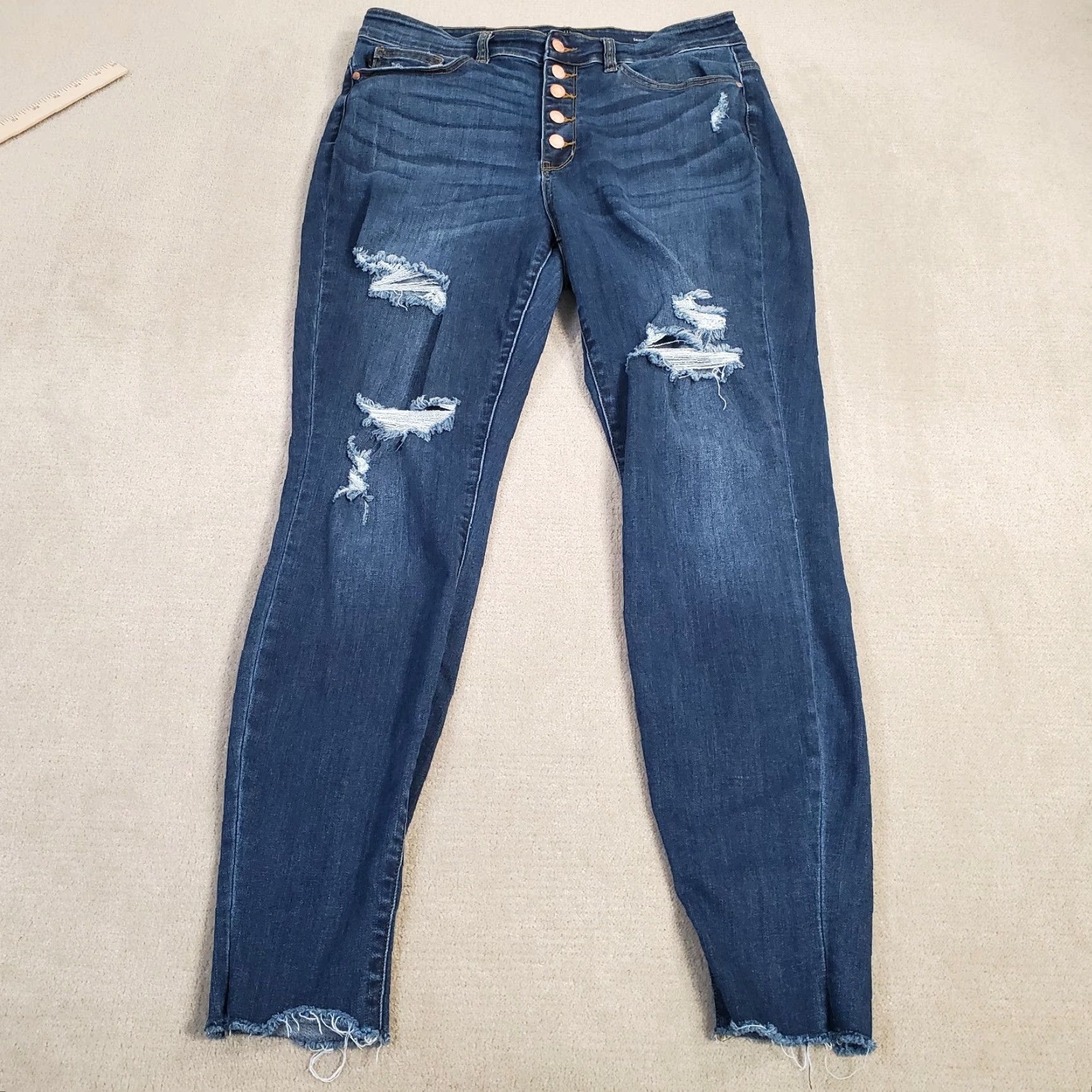 Vintage Judy Blue Jeans 16W Womens Skinny Fit Faded Distressed Dark Stretch Button Fly Size 24" / US 00 / IT 34 - 2 Thumbnail