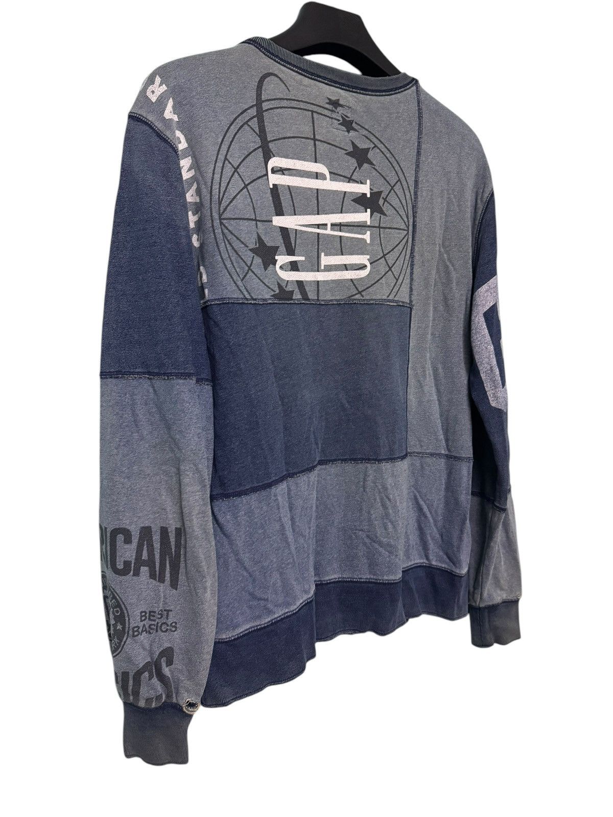 Gap × Vintage VINTAGE GAP INDIGO PATCHWORK SUNFADED DAMAGE SWEATSHIRT Y2K Size US L / EU 52-54 / 3 - 9 Thumbnail