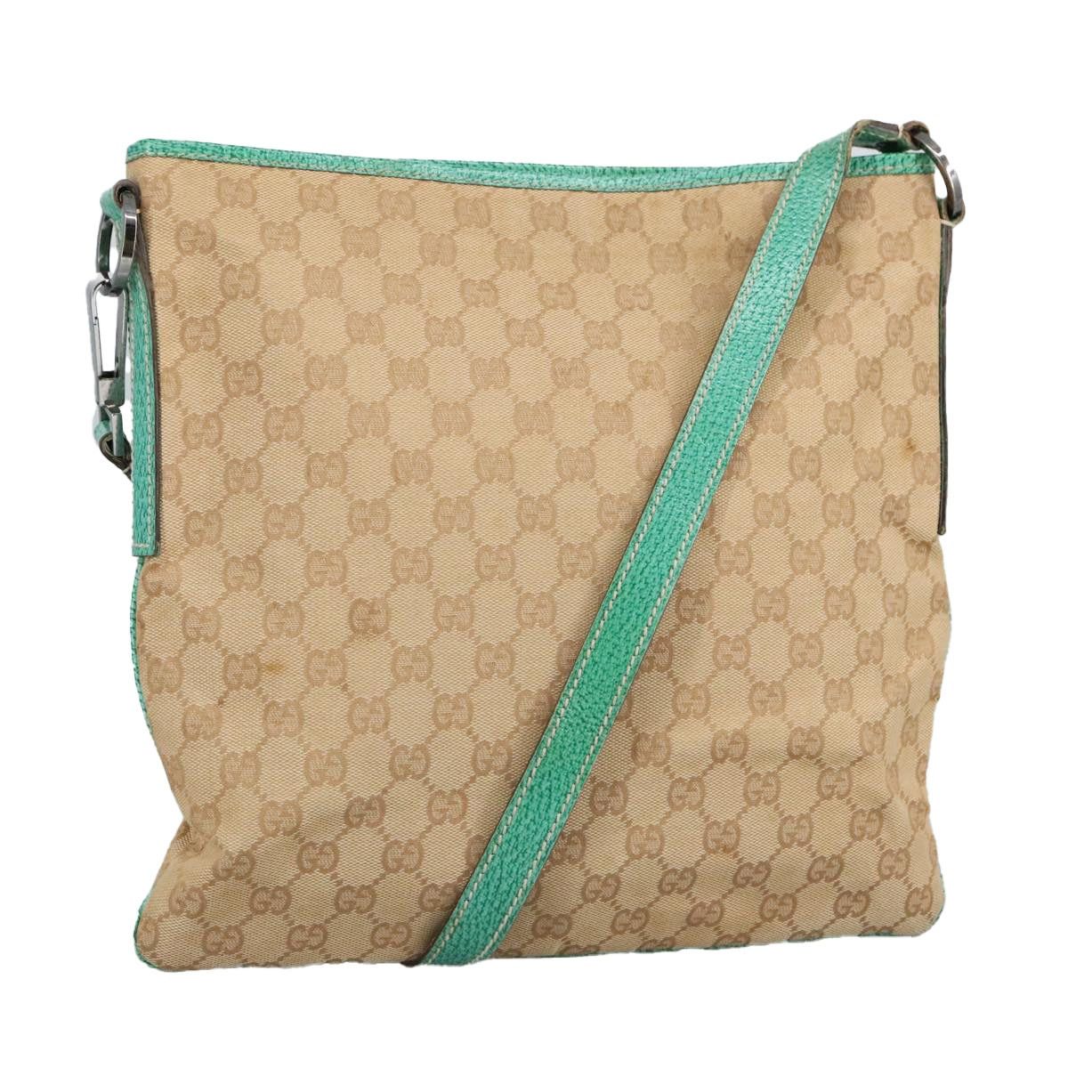 Gucci GG Canvas Shoulder Bag Beige Silver Green, Women's