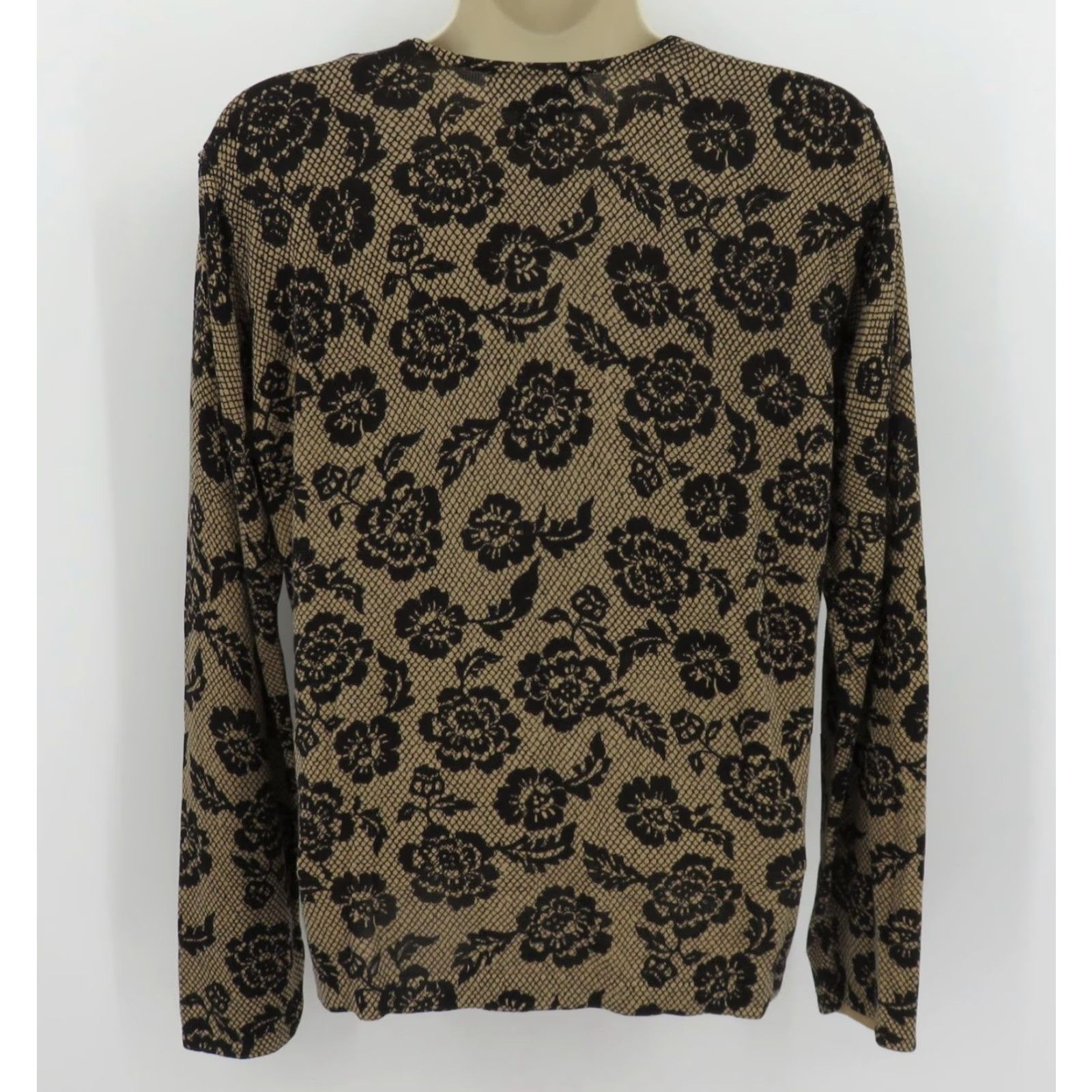 Vintage August Silk Knits Cardigan Sweater Women Medium Black Floral Print Round Neck Long Sleeve Size M / US 6-8 / IT 42-44 - 5 Thumbnail
