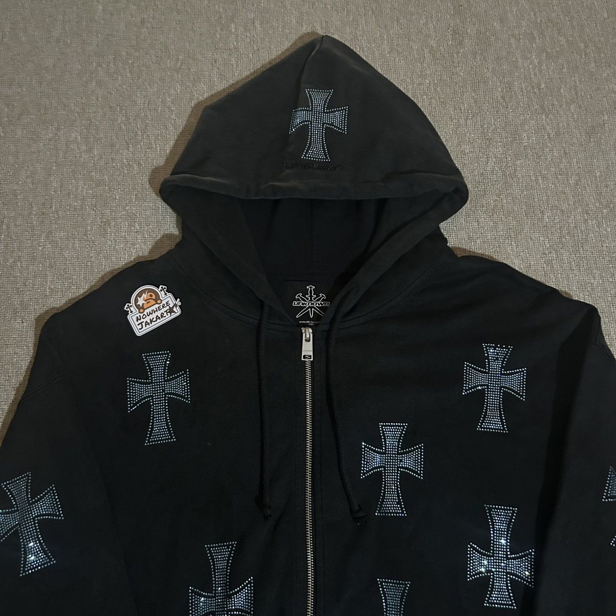 Unknown London Blue Rhinestone Cross Hoodie | Grailed