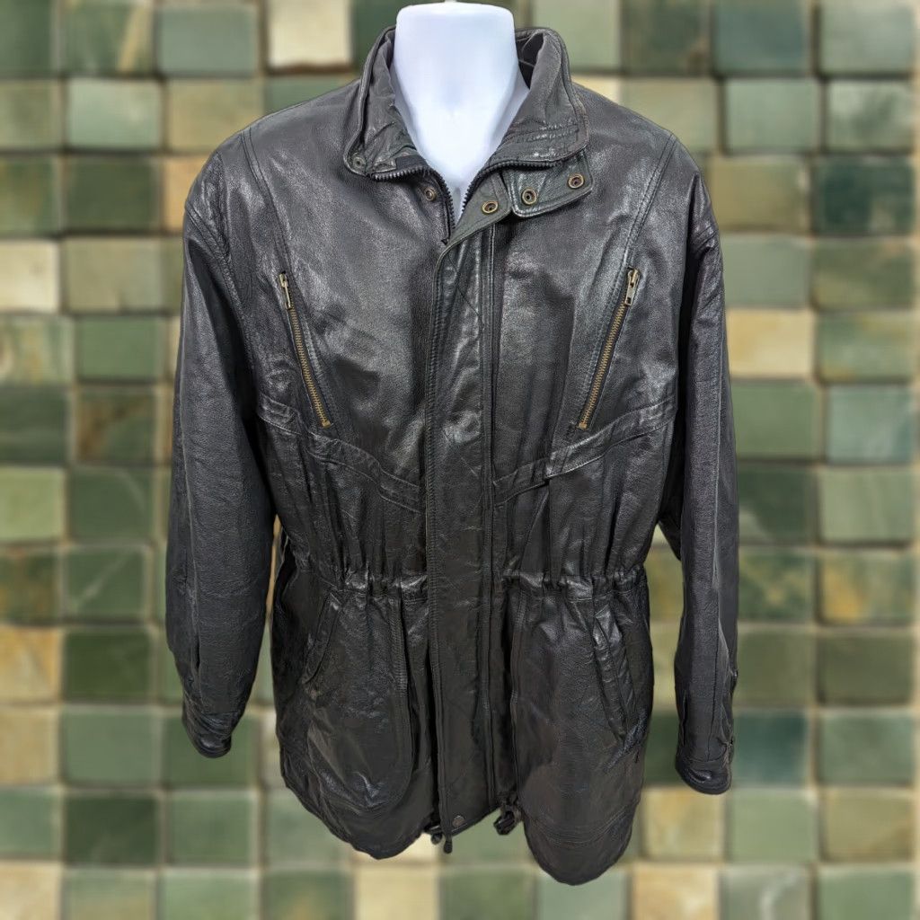 Vintage VINTAGE Wilsons Leather Men’s Jacket Long Drawstring 90s Biker Zip Pockets Insulated Classic Zippered Black M Size US M / EU 48-50 / 2 - 1 Thumbnail