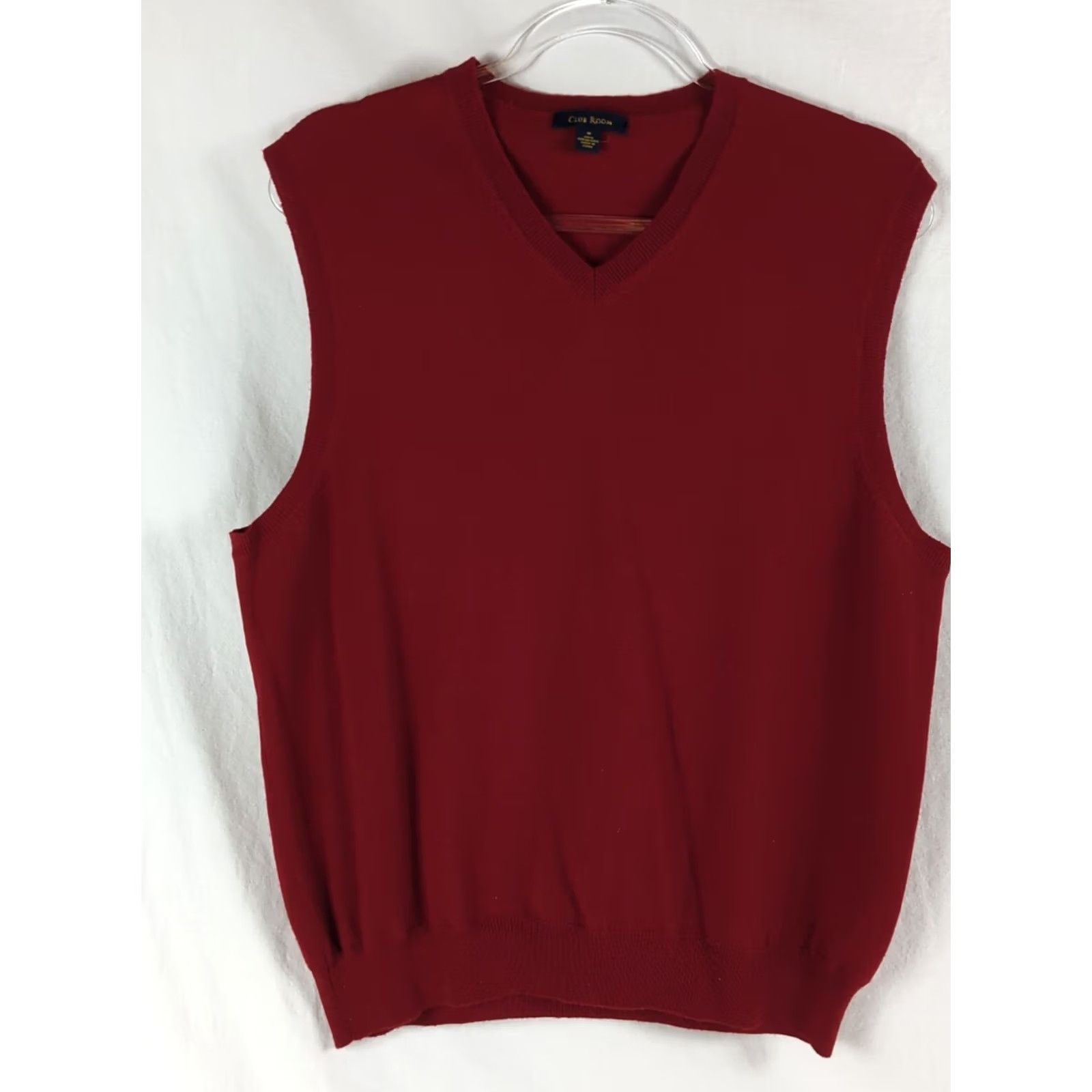 Club Room Club Room Men’s V-Neck Sweater Vest M 100% Merino Wool Red Blue Solid Lightweight Classic Preppy Size US M / EU 48-50 / 2 - 3 Thumbnail