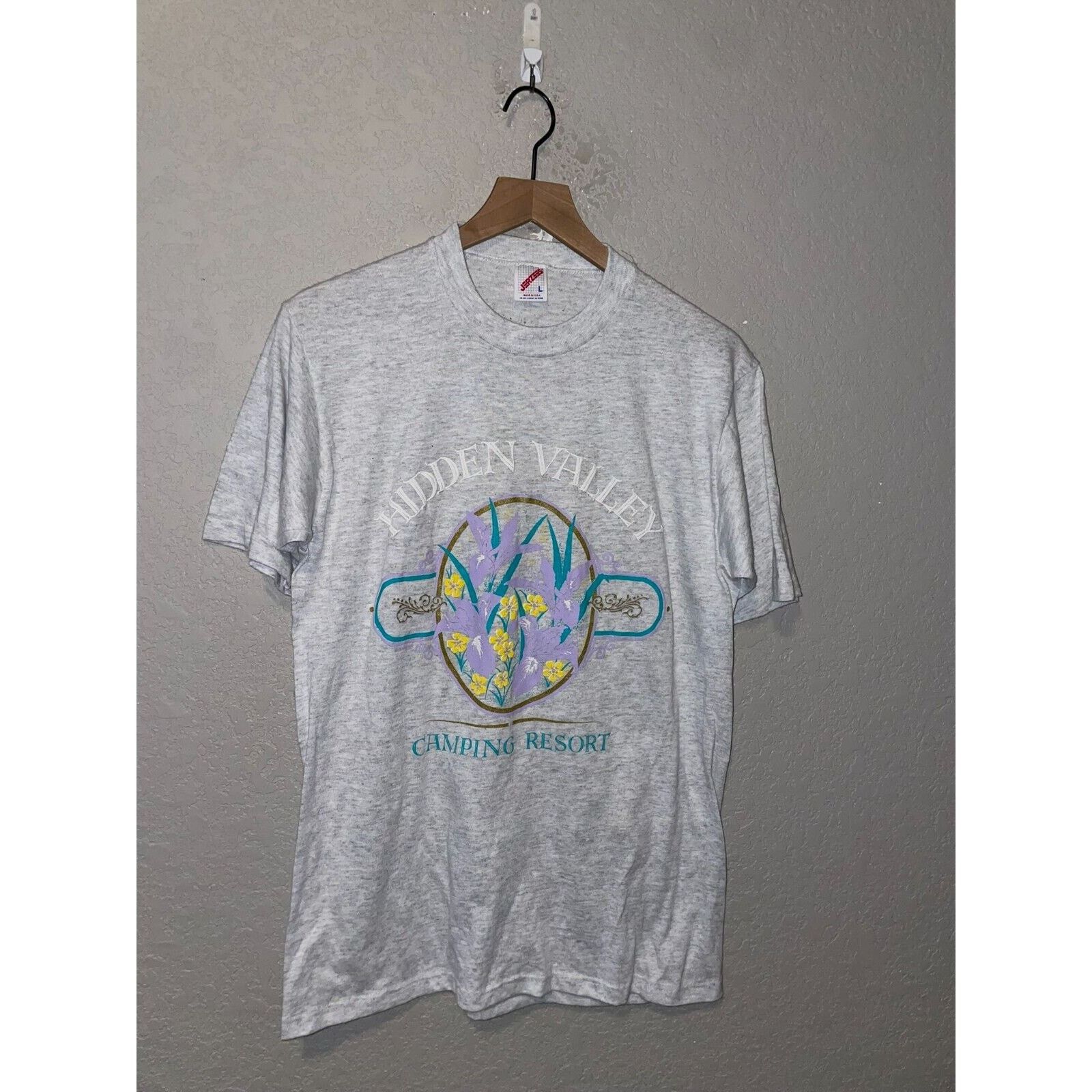 Jerzees Vintage Hidden Valley Shirt Test Print Camping Cowboy 90s Size US L / EU 52-54 / 3 - 1 Thumbnail