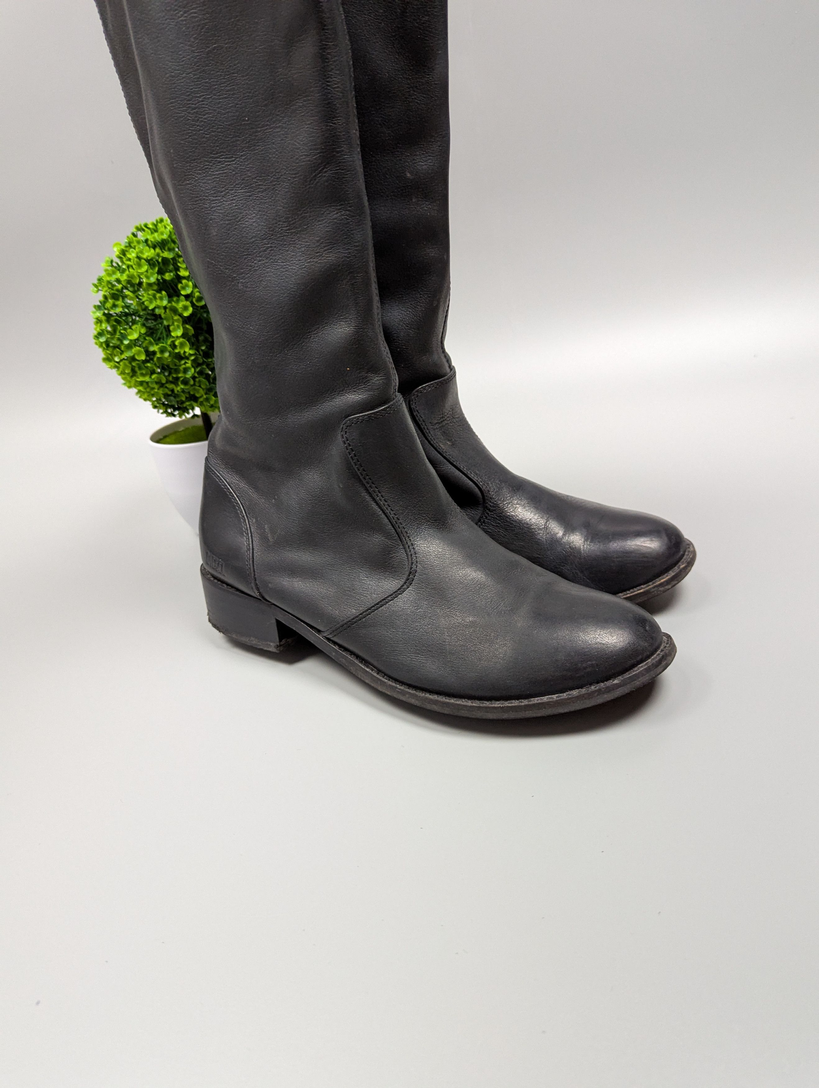 Diesel DIESEL Women's High Leather Dark Gray Distressed Y2K Boots Size US 10 / IT 40 - 4 Thumbnail