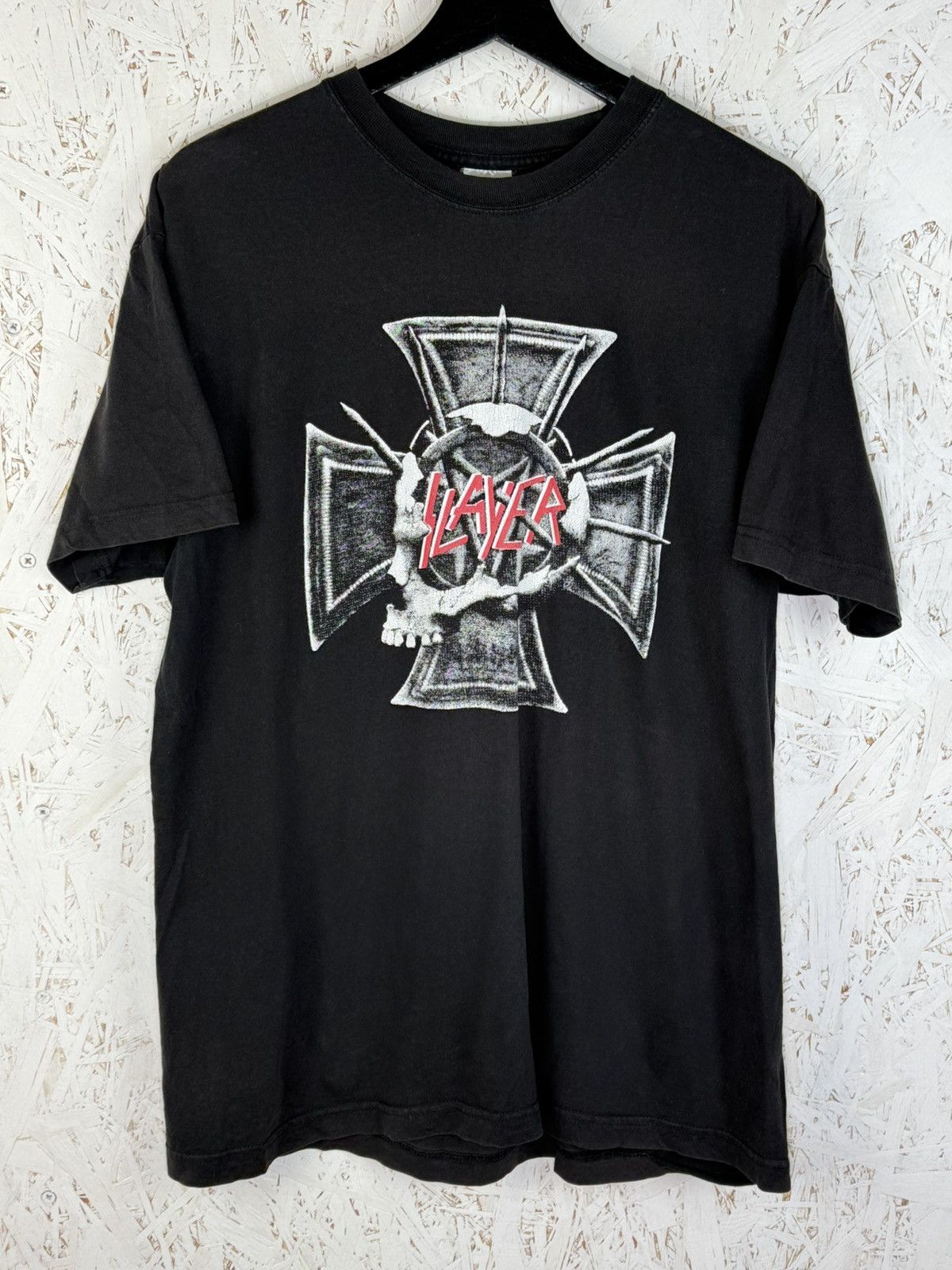 Band Tees 00s Vintage Slayer Iron Cross Skull Thrash Metal Band Tee ~L Size US L / EU 52-54 / 3 - 1 Thumbnail