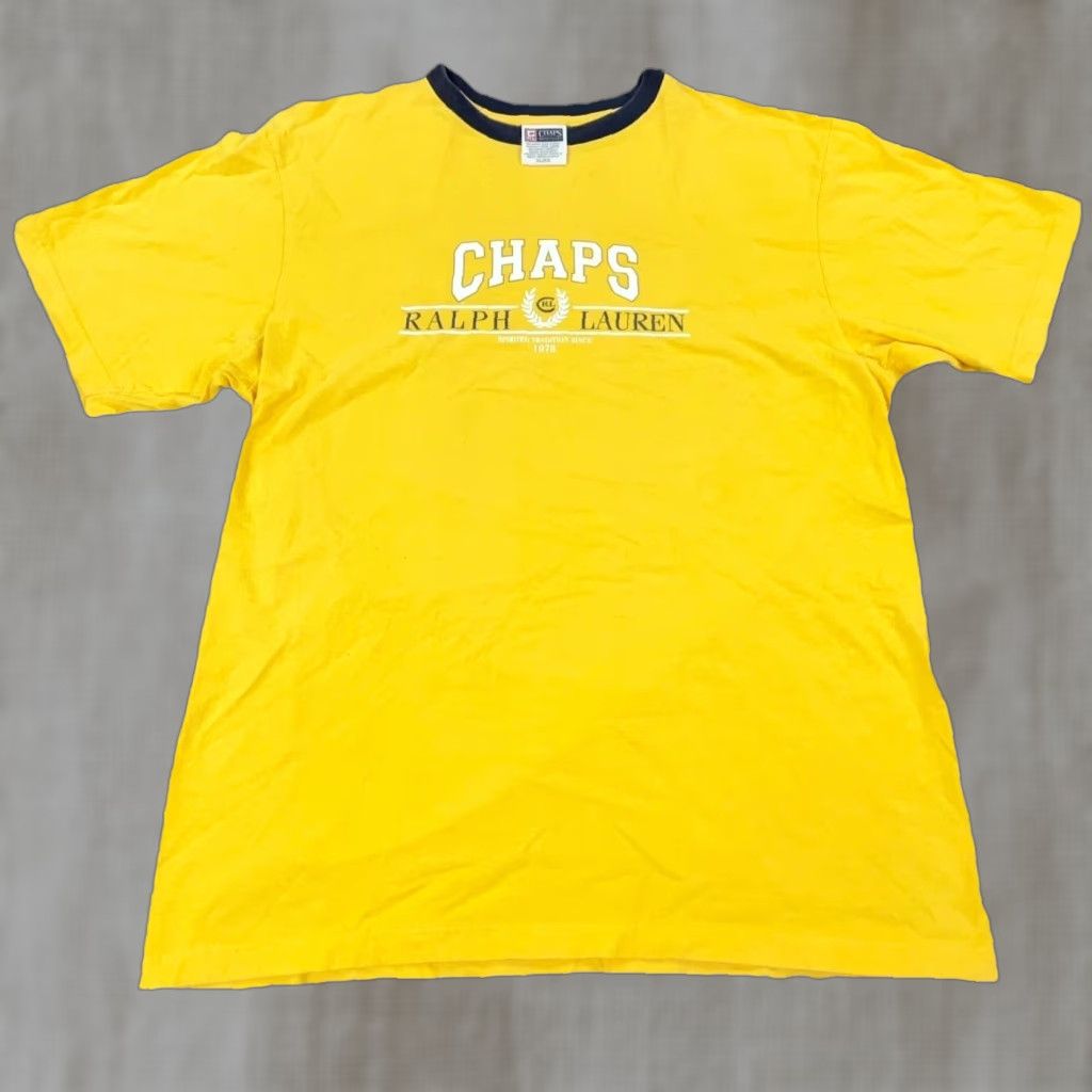 Chaps VINTAGE Chaps Shirt Men XL Yellow Blue Tee Spell Out Y2K Adult T * Size US XL / EU 56 / 4 - 1 Thumbnail