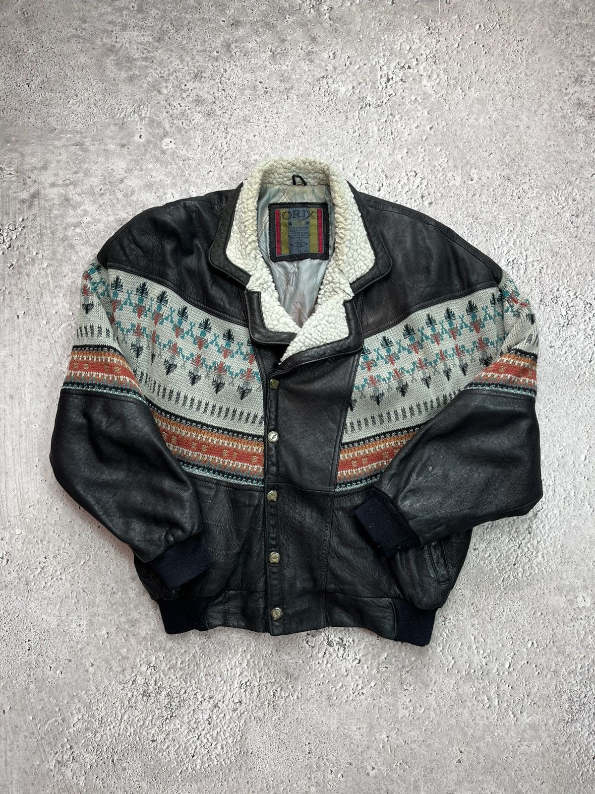 Leather Vintage Genuine Leather Jacket Wool Pattern Shearling 50 Size US M / EU 48-50 / 2 - 1 Thumbnail
