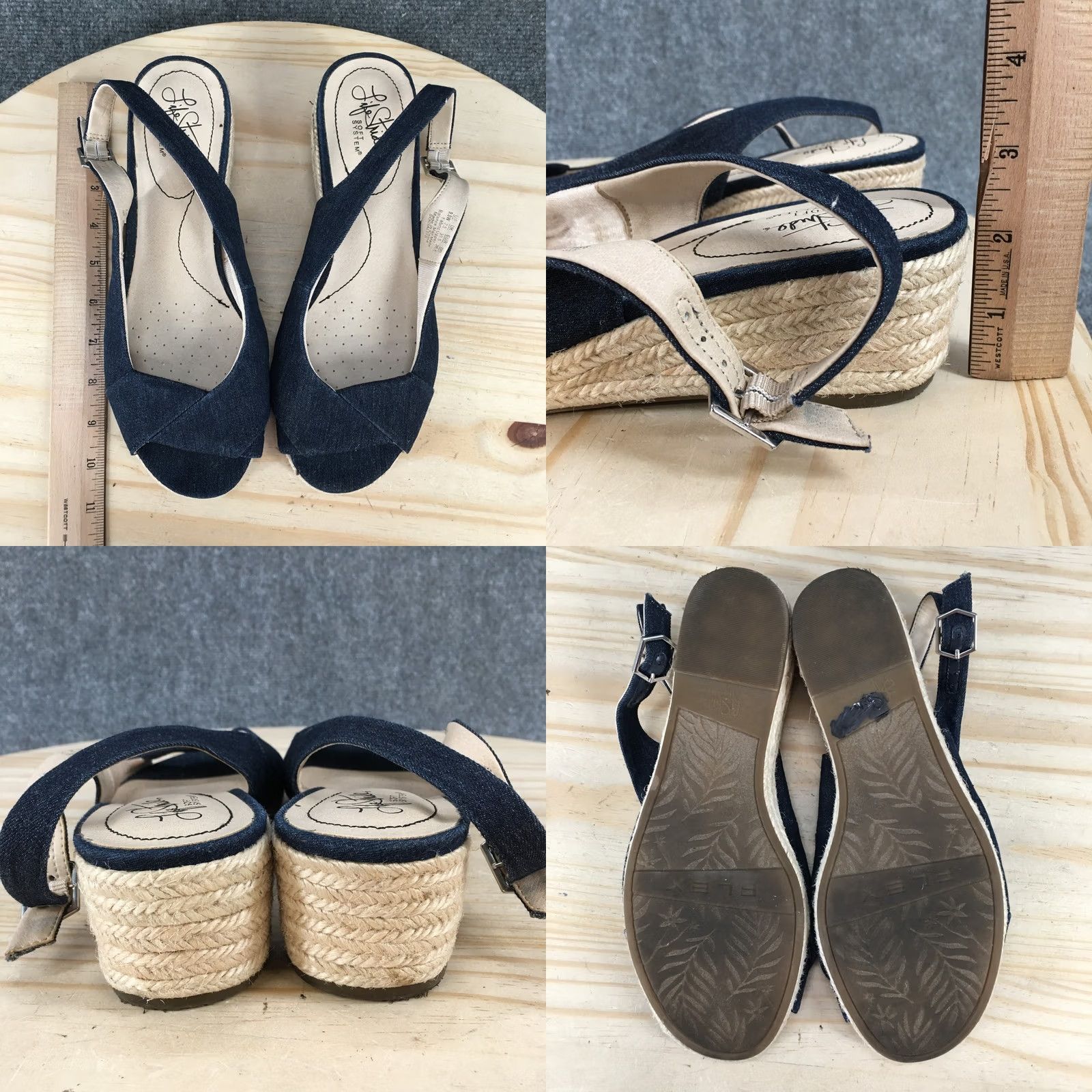 Vintage LifeStride Sandals Womens 9.5 W Socialite Espadrille Wedge Slingback Blue Fabric Size US 10 / IT 40 - 8 Thumbnail