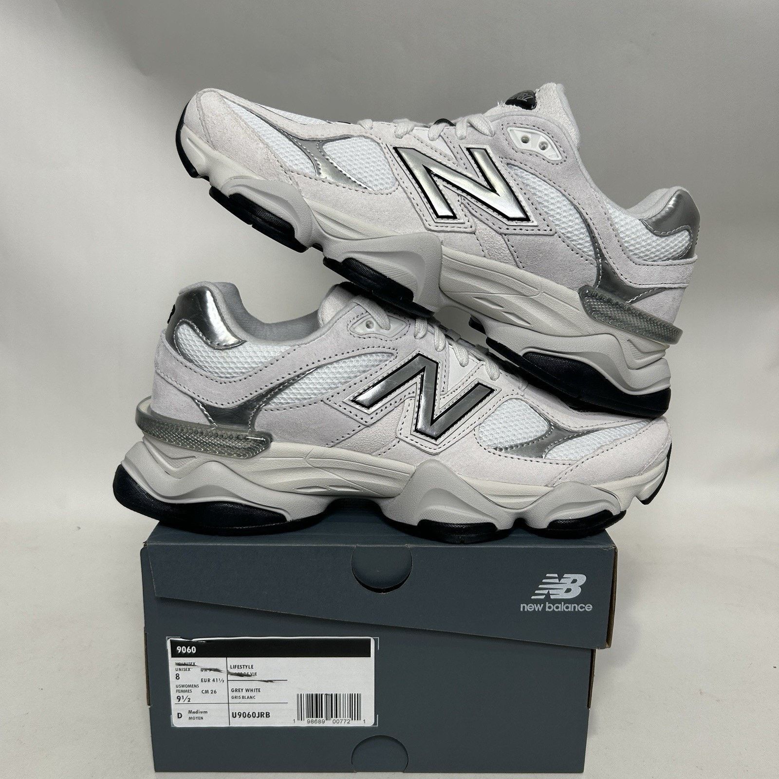 New Balance New Balance 9060 'White Black Metallic Silver' U9060JRB Size US 8 / EU 41 - 1 Thumbnail