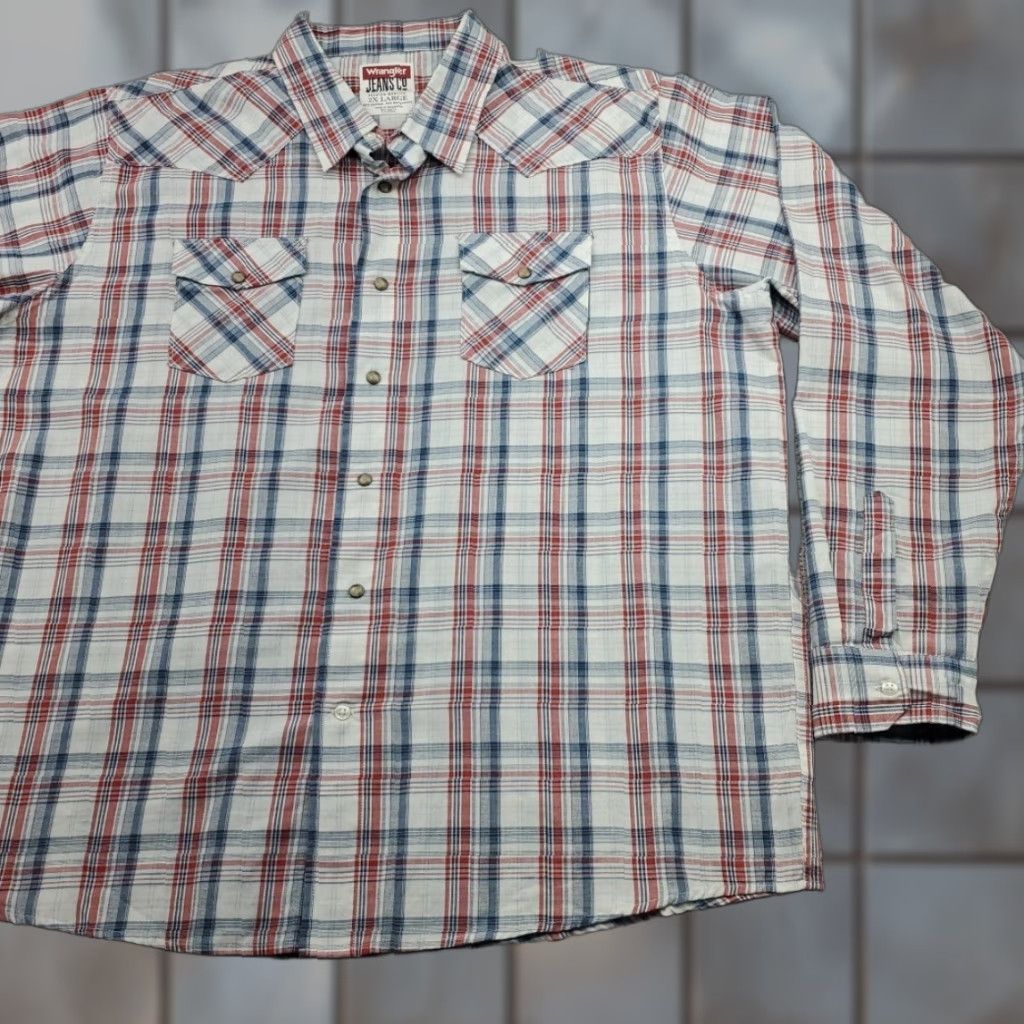 Wrangler VINTAGE Wrangler Jeans Western Shirt Mens 2XL Snap Up Plaid Long Sleeve Western Cowboy Shirt Men 2XL Plaid Size US XXL / EU 58 / 5 - 1 Thumbnail